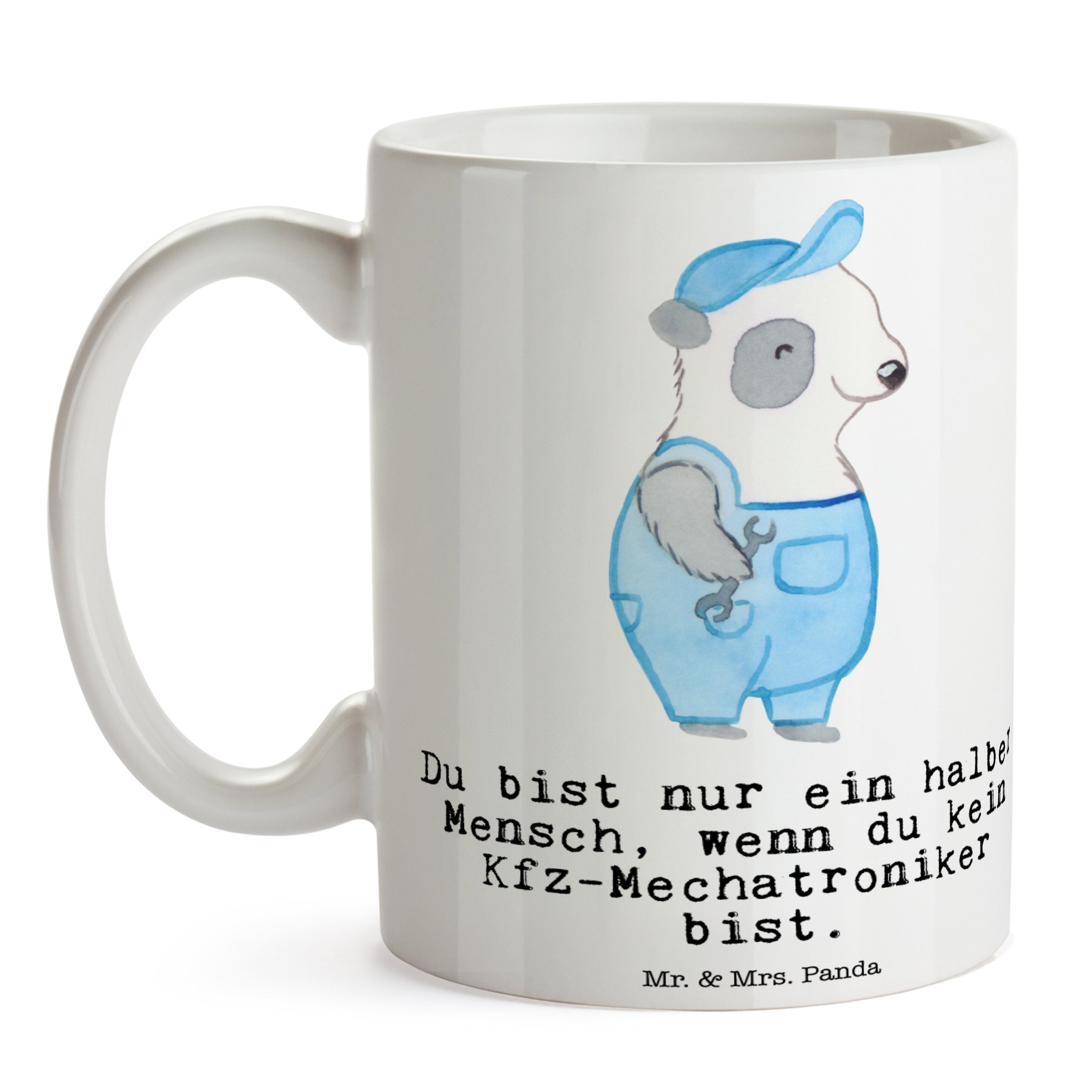 Mr. & Mrs. Panda Kfz-Mechatroniker Geschenk, Herz Gesellenprüfung, Kraftf, - mit Tasse - Keramik Weiß