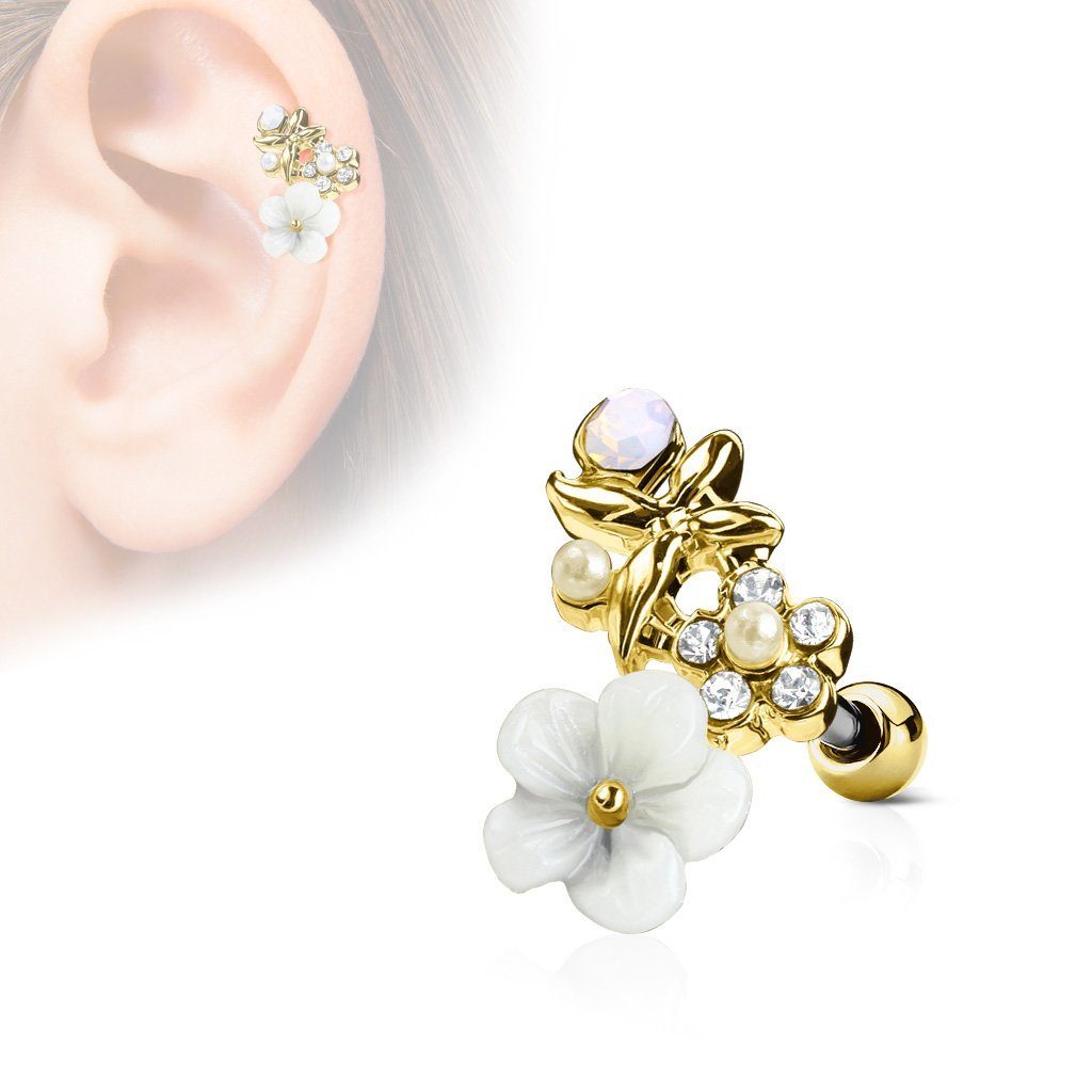 Taffstyle Piercing-Set Tragus Helix Stecker mit Hawaii Blüte, Cartilage Kno günstig online kaufen