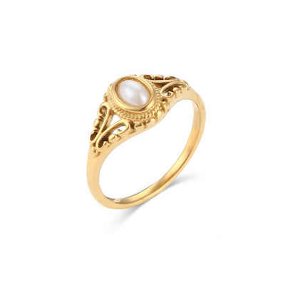 Scheiffy Fingerring Ring,Perlenringe,Vergoldeter Blumenring aus Edelstahl,Golden, Wasserdicht,rostfrei,hypoallergen