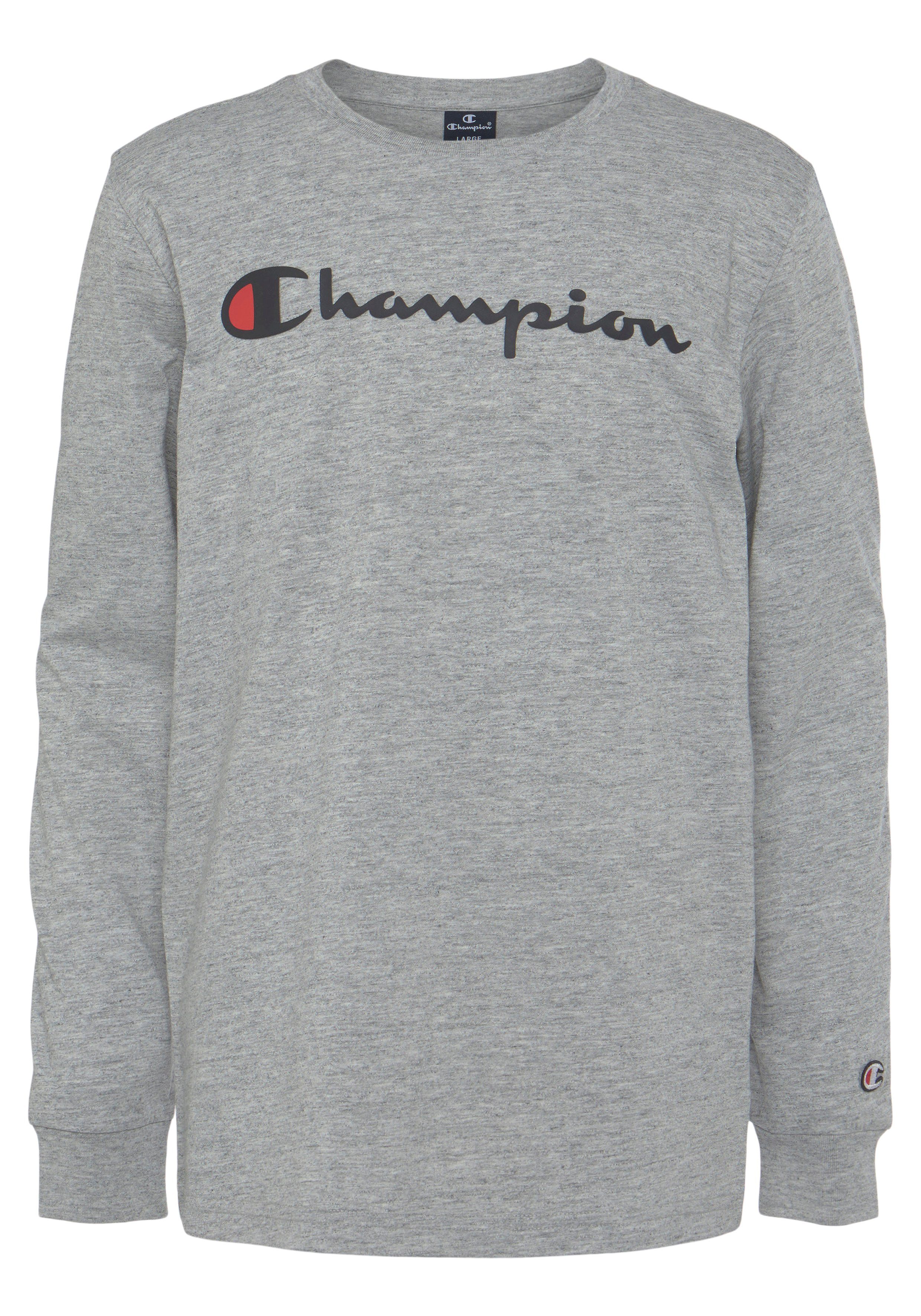 Champion Langarmshirt Classic Long Sleeve large Logo - für Kinder,  Abgesteppter Saum und Ärmelabschluss mit Rippbündchen | T-Shirts