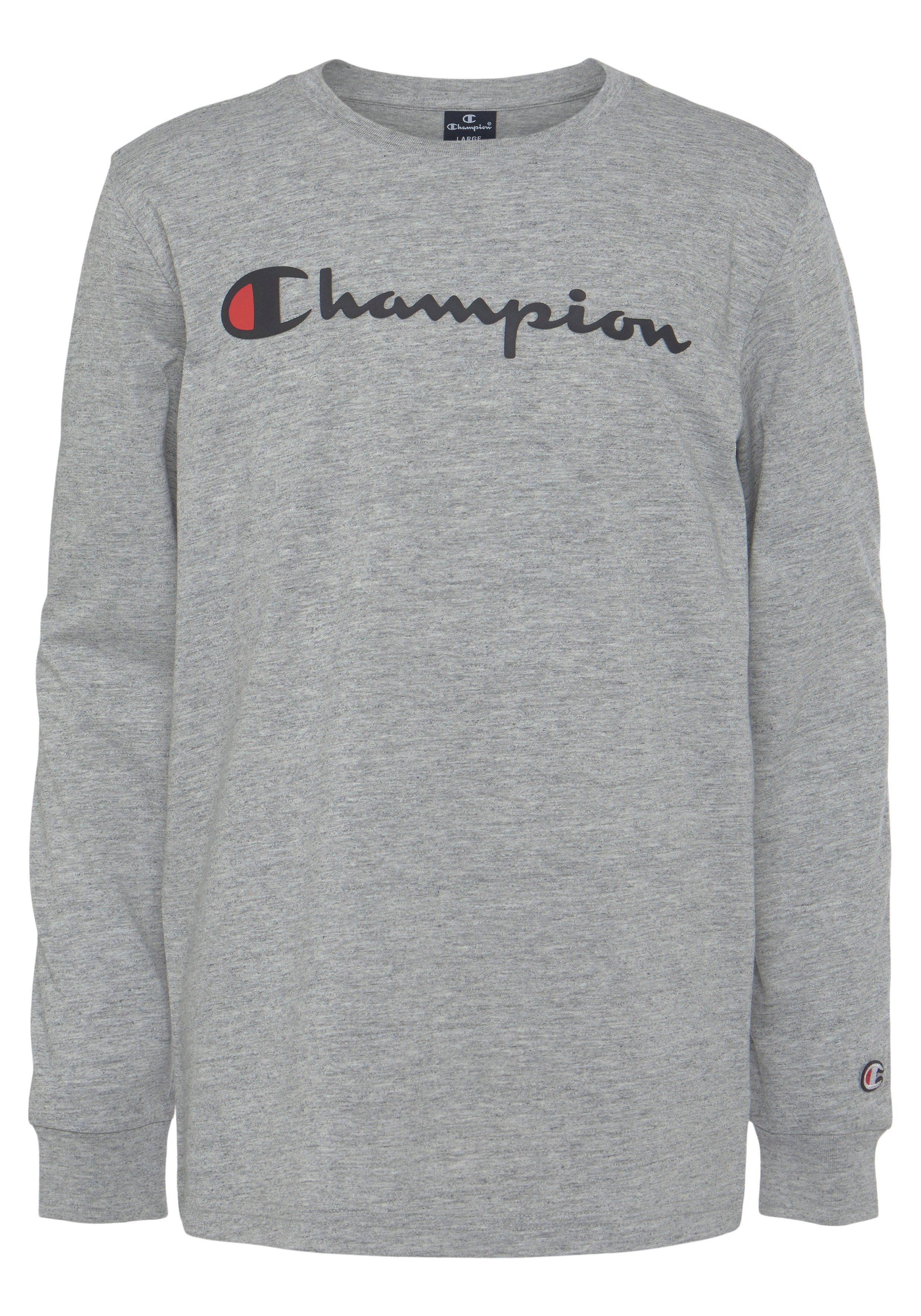 Champion Langarmshirt Classic Long Logo Sleeve für Saum Ärmelabschluss Rippbündchen large Abgesteppter Kinder, - mit und