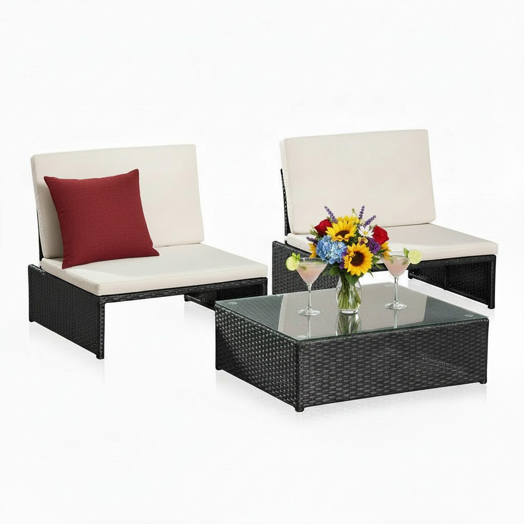 Mucola Balkonset Balkon-Sitzset 3-teilig aus Polyrattan – kompakt für Balko günstig online kaufen