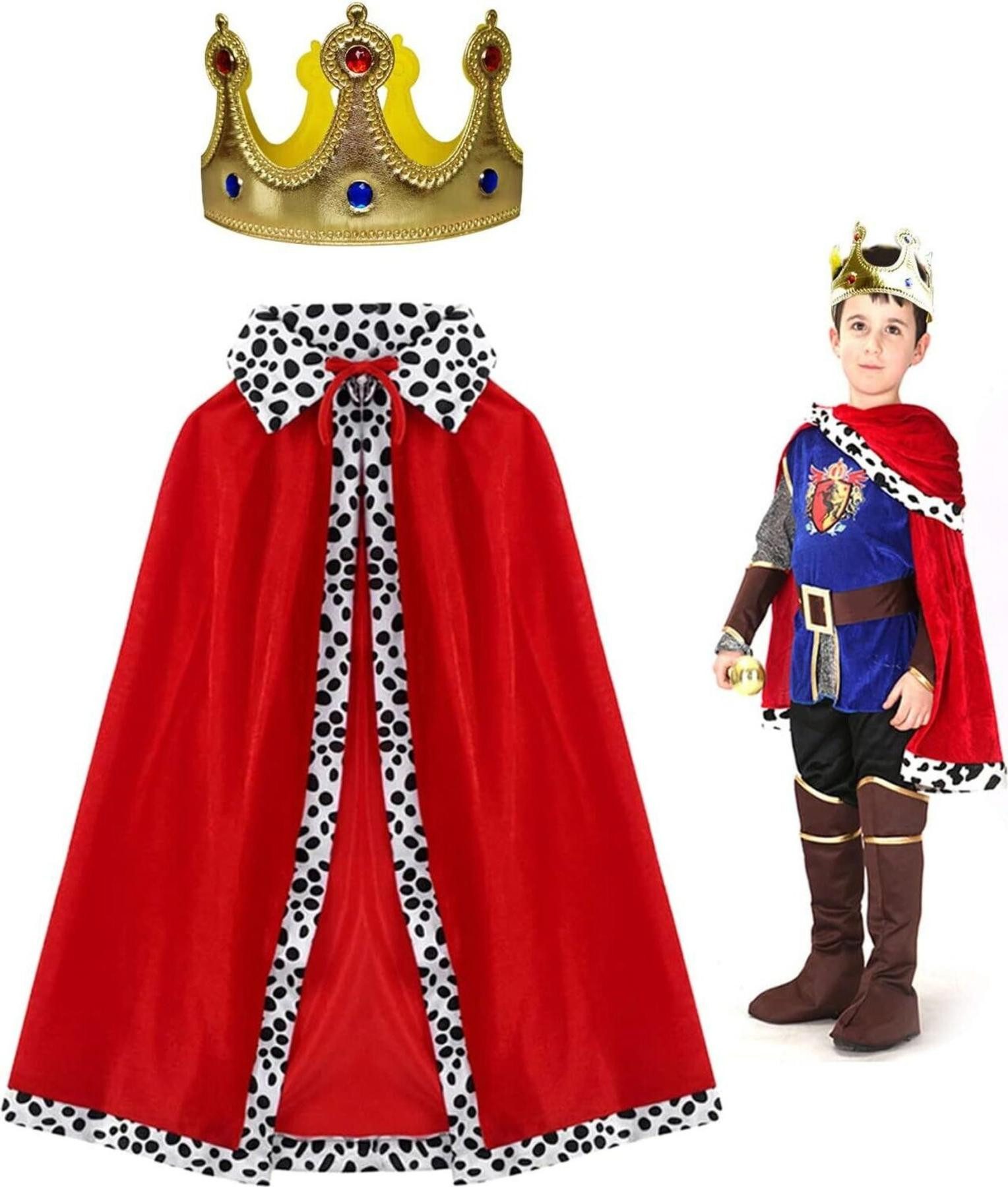 FELIXLEO König-Kostüm Prinz Umhang Kinder, Junge König Umhang Königsmantel mit Krone