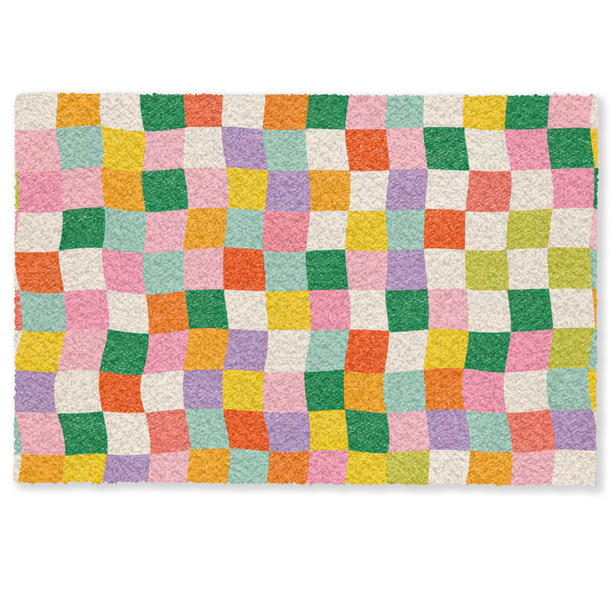 MuchoWow Fußmatte Quadrate - Bunt - Gewellt, Rechteckig, innen Schmutzfangmatte, Tür, Schmutzfänger Flur, Teppich, 60x40 cm