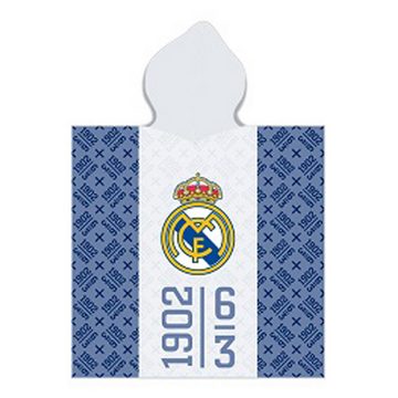 BERONAGE Kapuzenhandtuch Real Madrid Kinder Kapuzen Fußball Bade-Poncho 60x120 cm, 100% Baumwolle, Frottee in Velours-Qualität