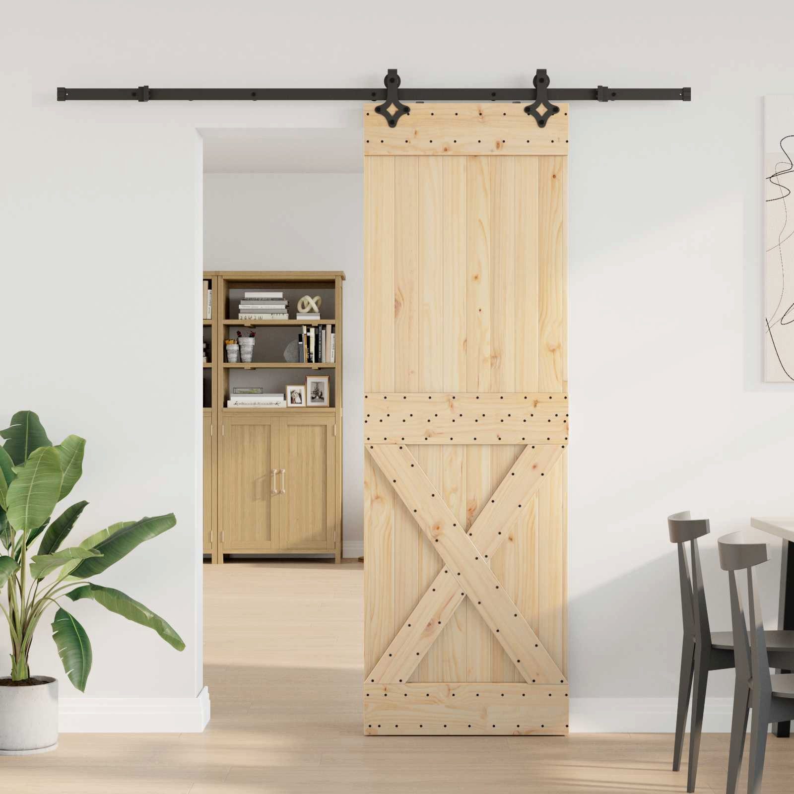 vidaXL Zimmertür 70 x 210 cm 213,5 cm Schiebetür NARVIK Natürlich und Schwarz 70x210 cm