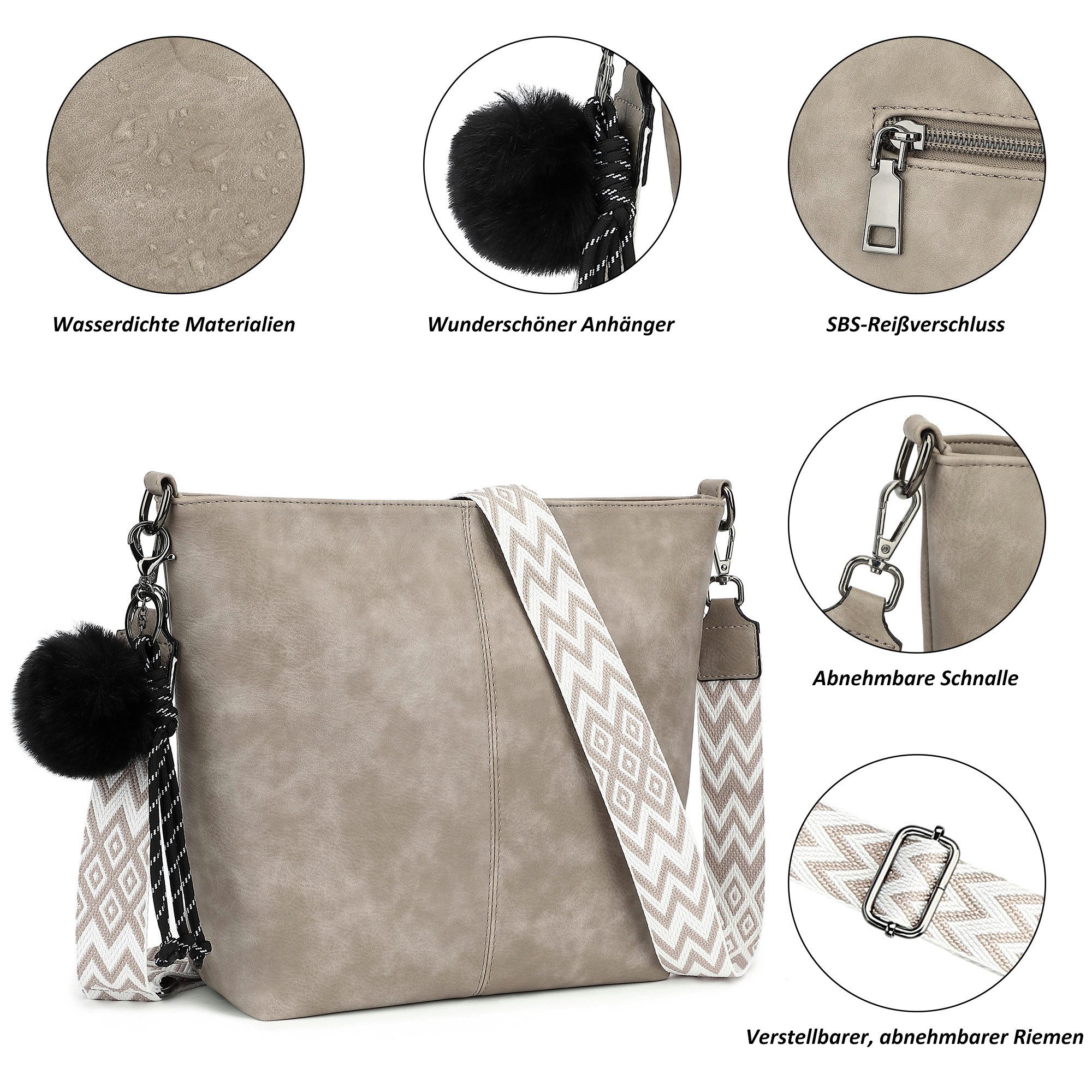 TAN.TOMI Schultertasche Damen Crossbody Bag Henkeltasche Mittel Umhängetasche, Mit Verstellbar Abnehmbar Für Pendeln Reise Campus Sport