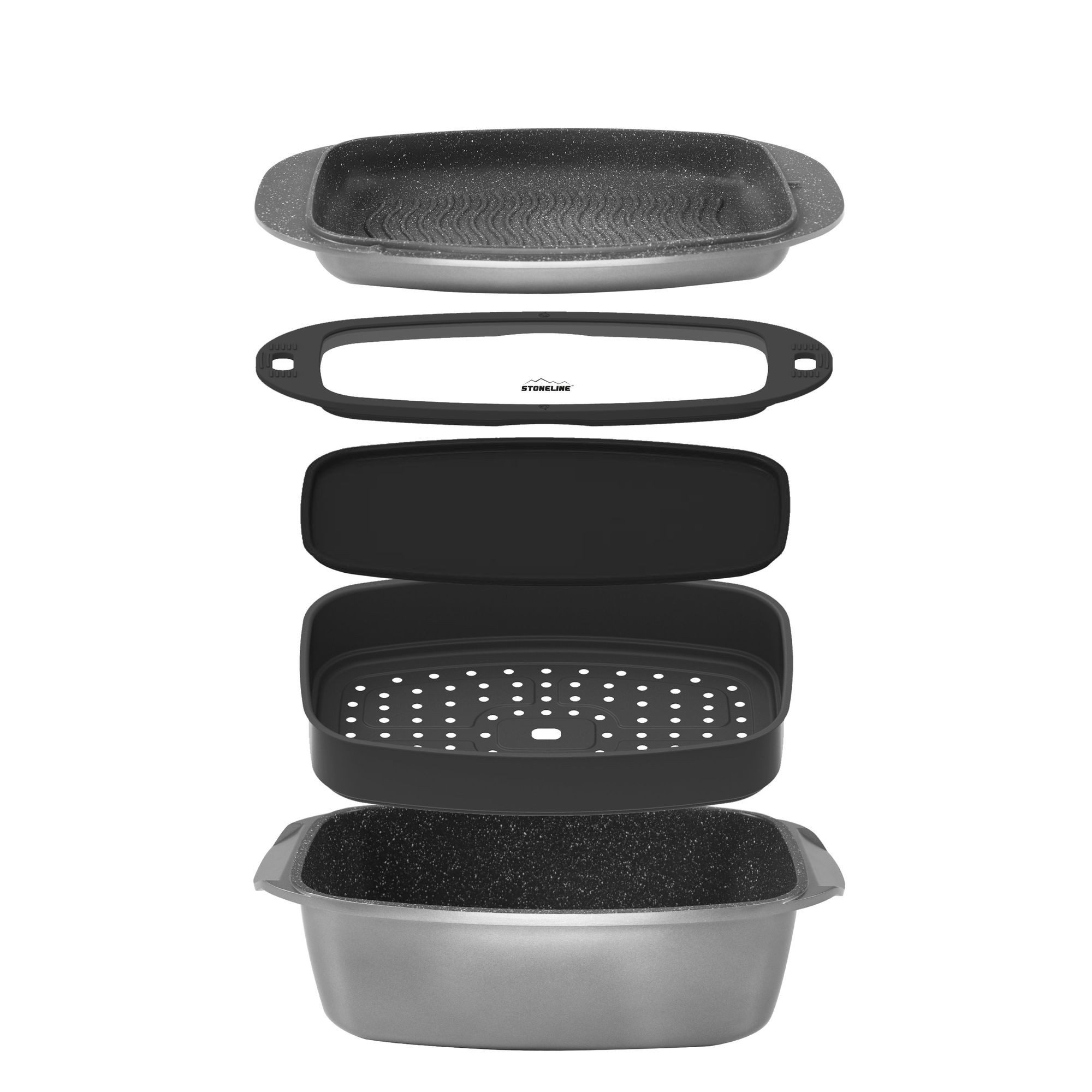 STONELINE Bräter, Aluminiumguss (5-tlg), Multifunktional – braten, backen, grillen, dämpfen, schmoren u.v.m.