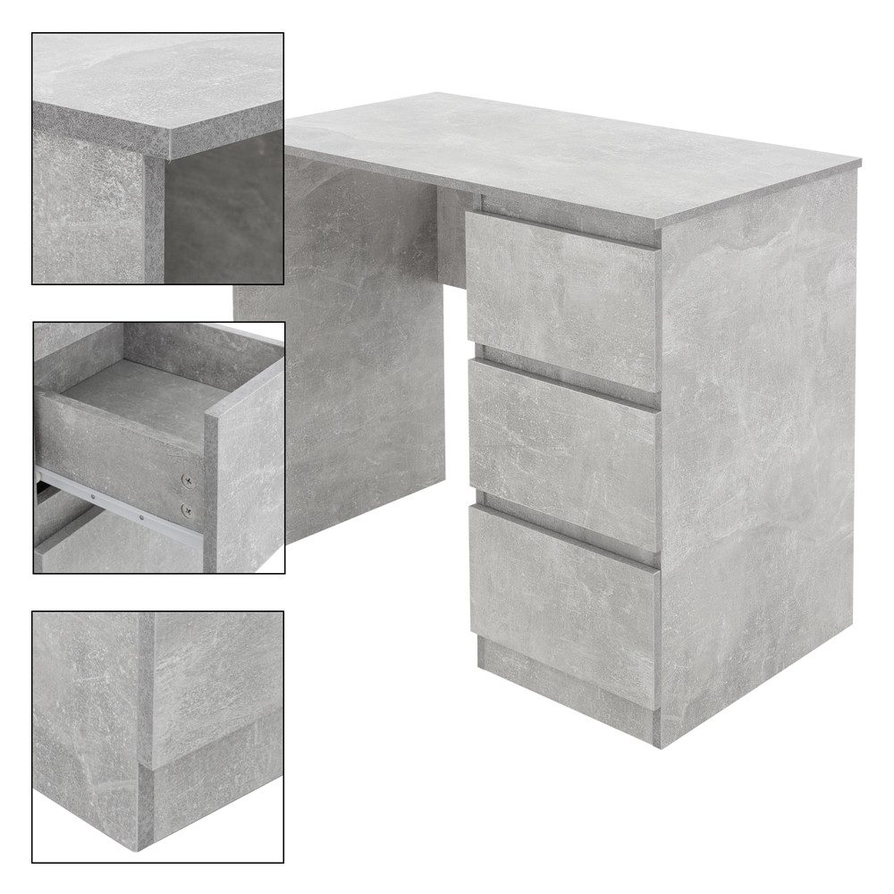 ML-DESIGN Schreibtisch Bürotisch mit 3 Schubladen Computertisch Arbeitstisch Laptoptisch, Homeoffice Büromöbel PC Tisch Beton-Optik 90x76x50 cm mit Stauraum