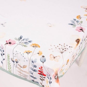 SCHÖNER LEBEN. Tischdecke Clayre & Eef Tischdecke Blumen Schmetterlinge Aquarell bunt 130x180cm