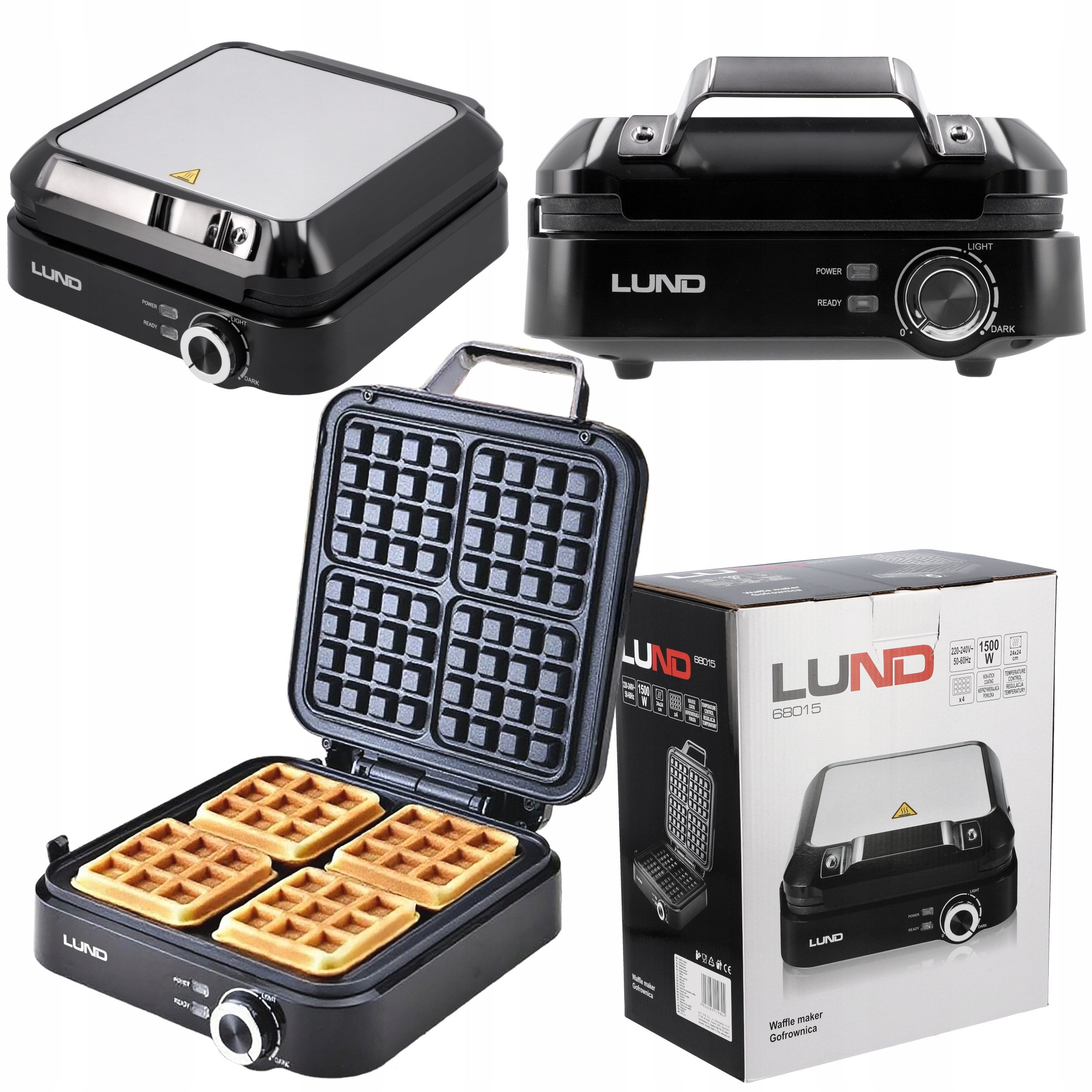 Lund 2-in-1-Kombi-Waffeleisen Waffeleisen 1500W für 4 Waffeln mit Temperaturwahl, 1500 W