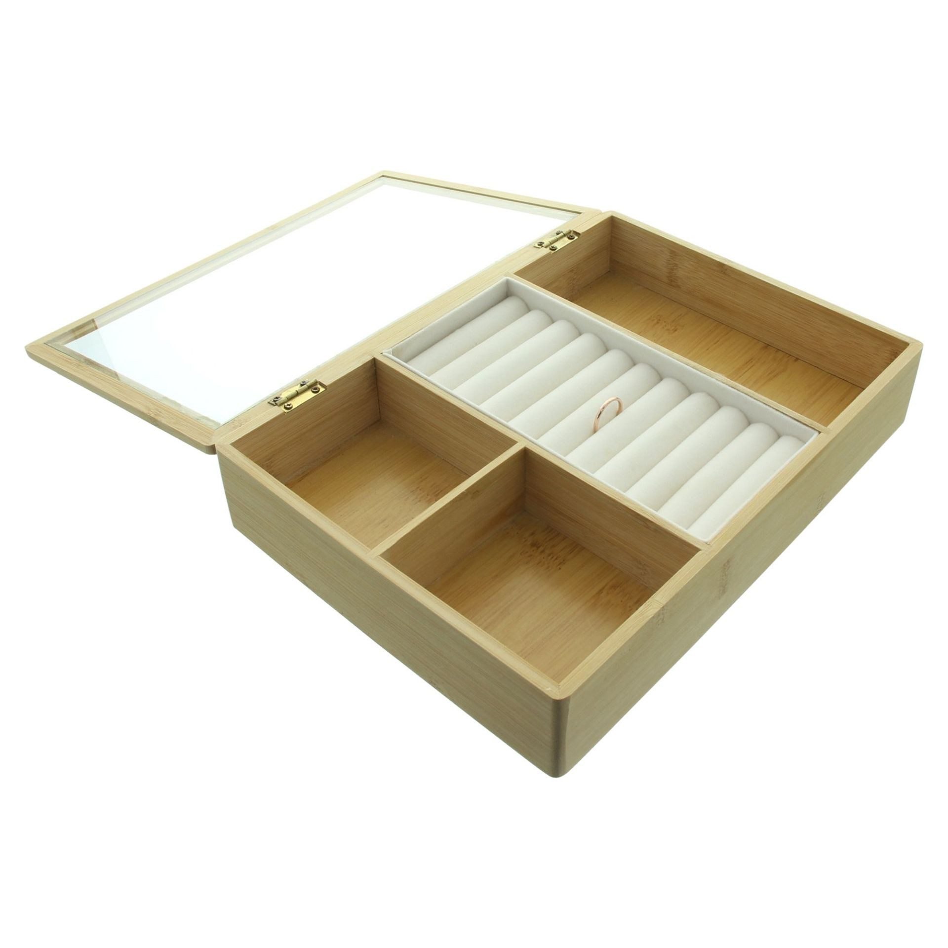 Dekoleidenschaft Schmuckkasten "Bamboo" Schmuckkästchen aus Bambus mit Glasdeckel, Schmuckschatulle, Schmuck Aufbewahrungsbox, Schmuckaufbewahrung – Bild 3 von 5