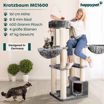 Happypet Kratzbaum »MC1600«, Gesamthöhe: ca. 161 cm, Haus: ca. 64 x 30 x 30 cm, Kratztau: Ø ca. 3,5 cm.