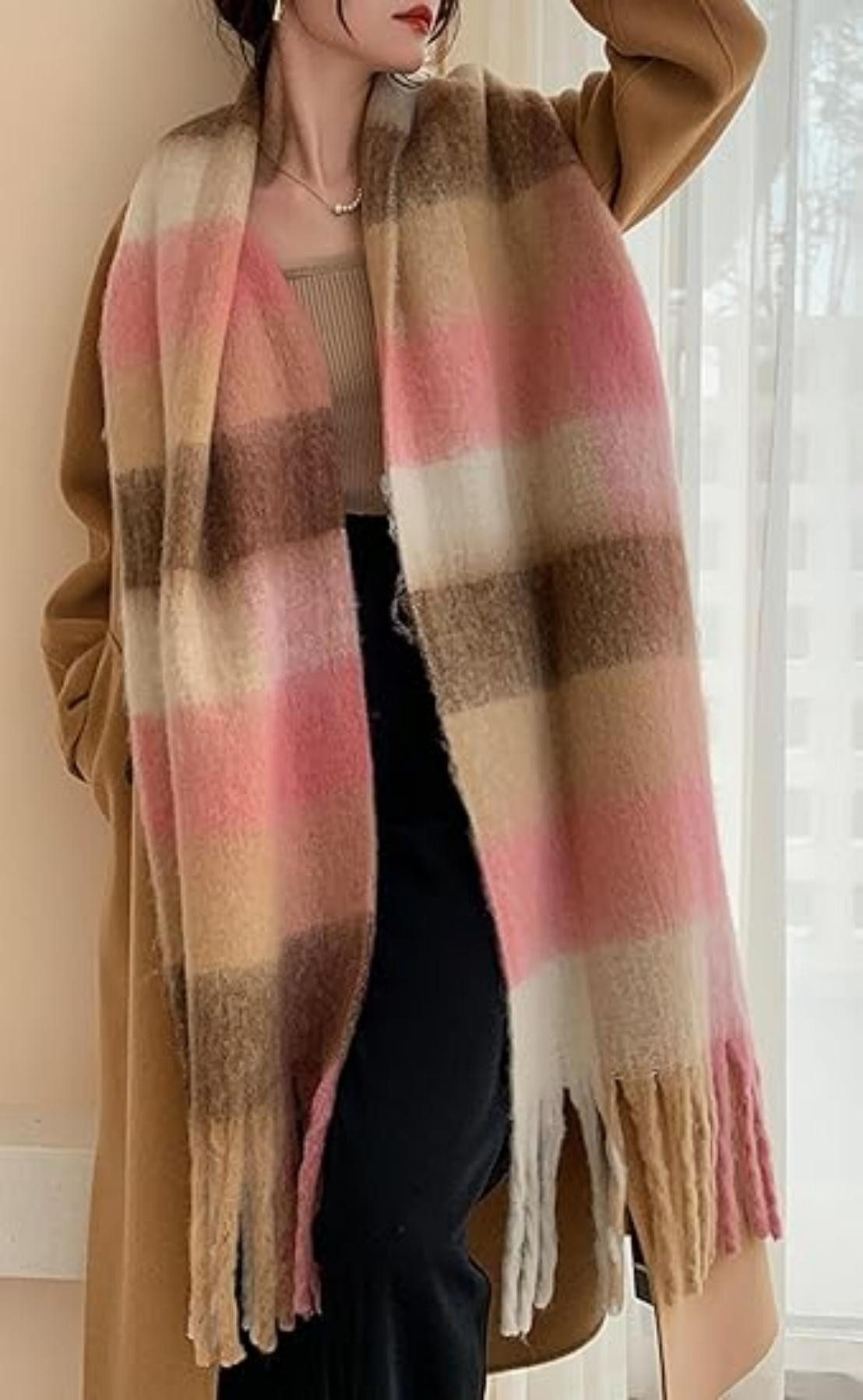 Coonoor Wollschal Damen Schal,kuschelweich Karo,Winter Schal Poncho Qualität mit Fransen – Bild 3 von 5