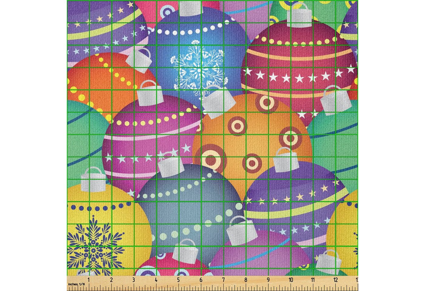 Thumbnail - Abakuhaus Stoff ausdehnbar mit Elestan für Heimwerkarbeiten und Näharbeiten, Weihnachten Bunte Weihnachtskugeln