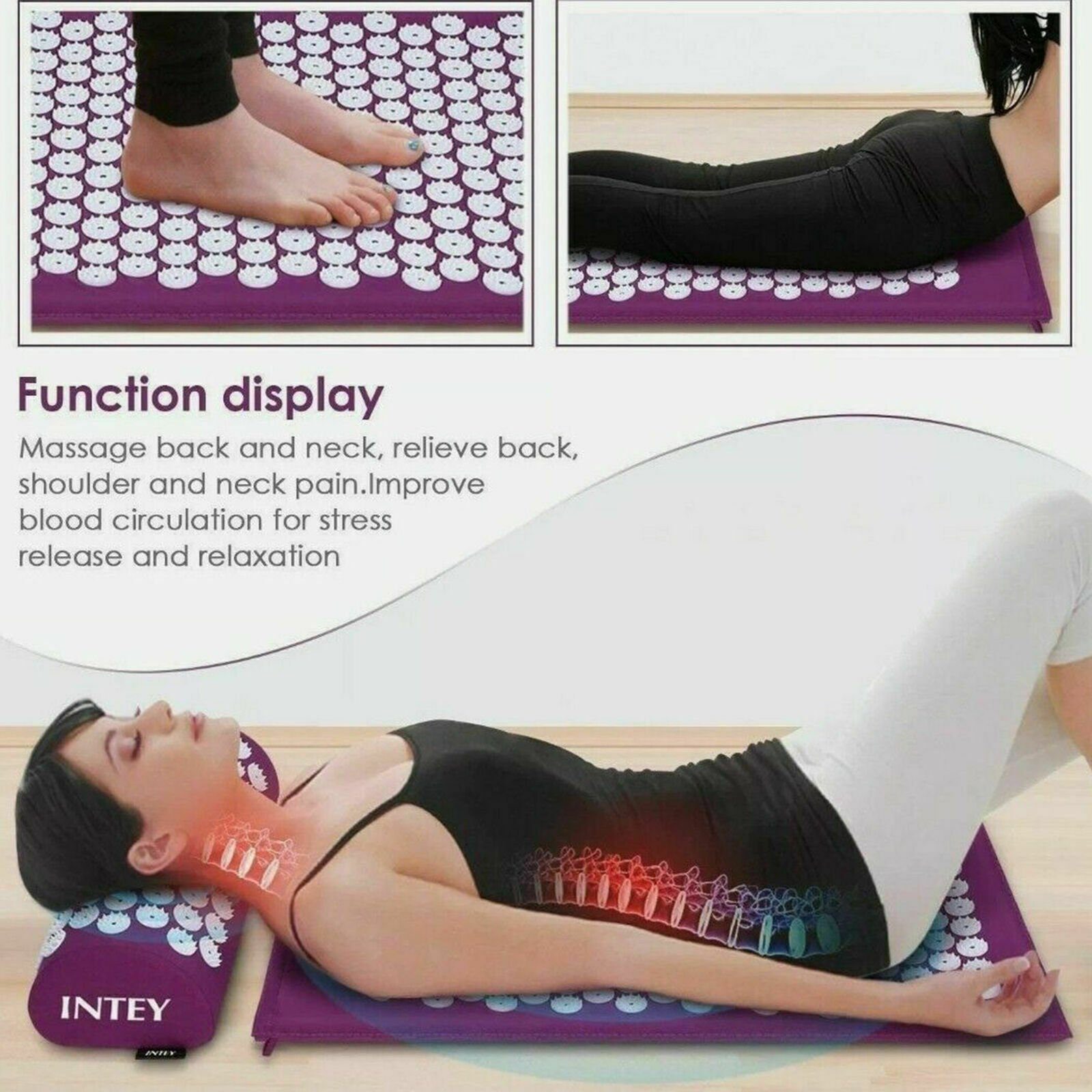 INTEY Akupressurmatte Akupressur Set Nadelmatte Akupunktur Matte (Set), mit Kissen und Tasche, 303 Nagelplatten