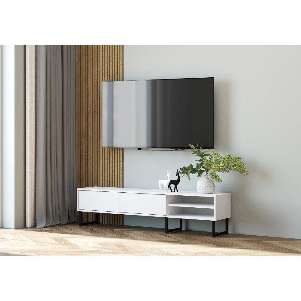 Home Collective Lowboard Fernsehschrank RTV 150cm breit mit zwei Schubladen  mit Metallbeinen, Loft, TV-Schrank, Wohnzimmer Schlafzimmer in weiss
