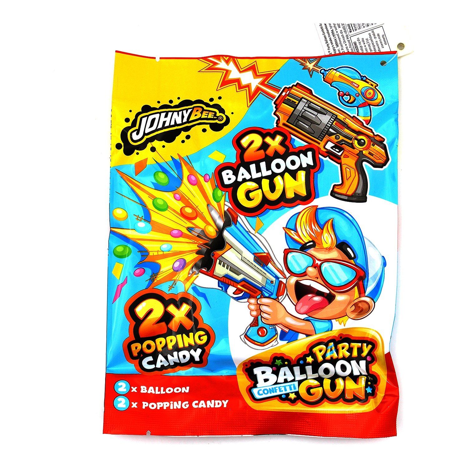 Johny Bee Süßigkeit, 1 x 77 g, Party Balloon Gun 2x Ballon + 2x Popping Candy
