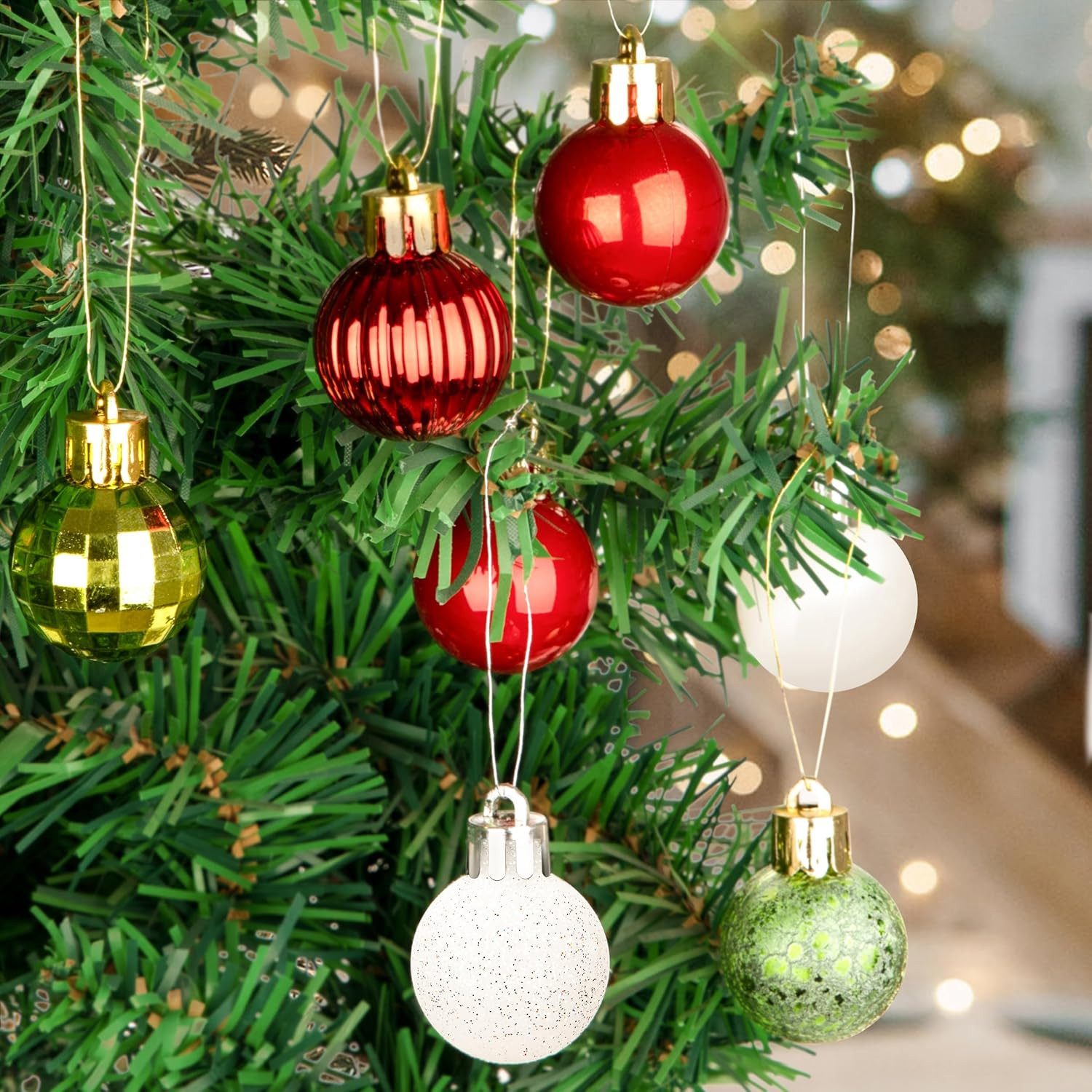 Coonoor Weihnachtsbaumkugel 30 Stück Mini Weihnachtskugeln mit Aufhänger