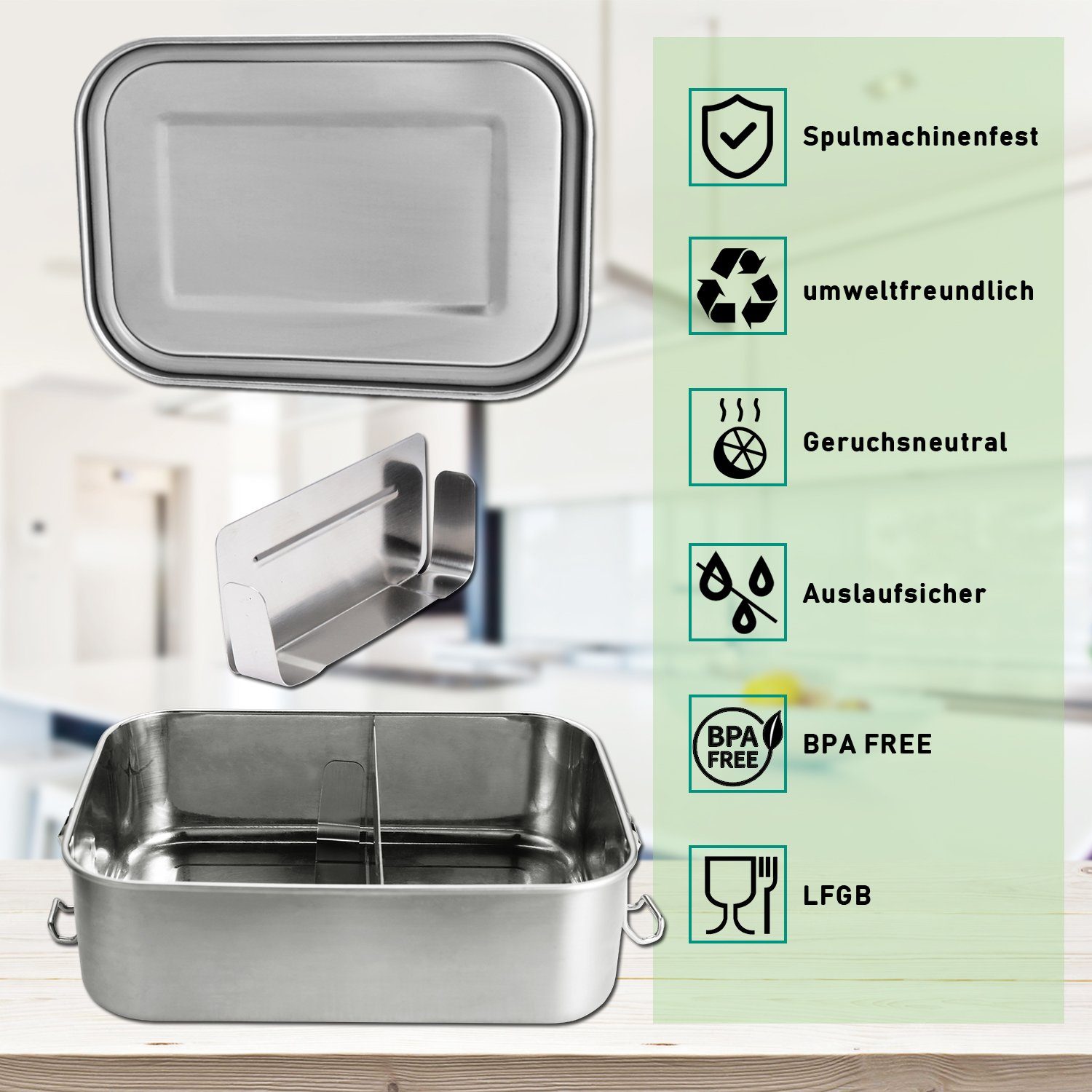 Brotdose (abnehmbar) 800ml 800-1400ml Lunchbox BPA frei Lunchbox Brotdose Silber Metall Clanmacy Edelstahl, Fächern Thermobehälter
