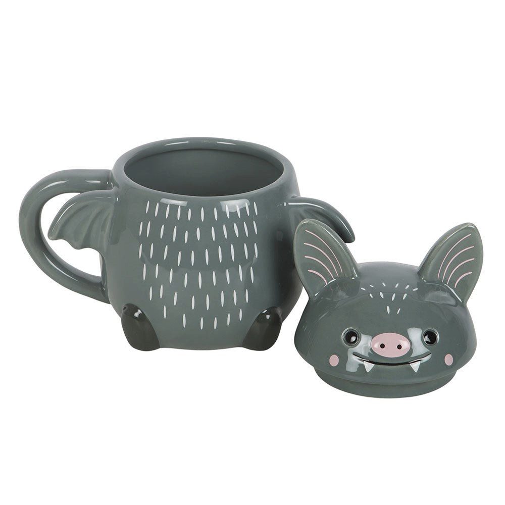 Something Different Tasse Kawaii süße Fledermaus Tasse Bat Mug in grau-schwarz mit Deckel
