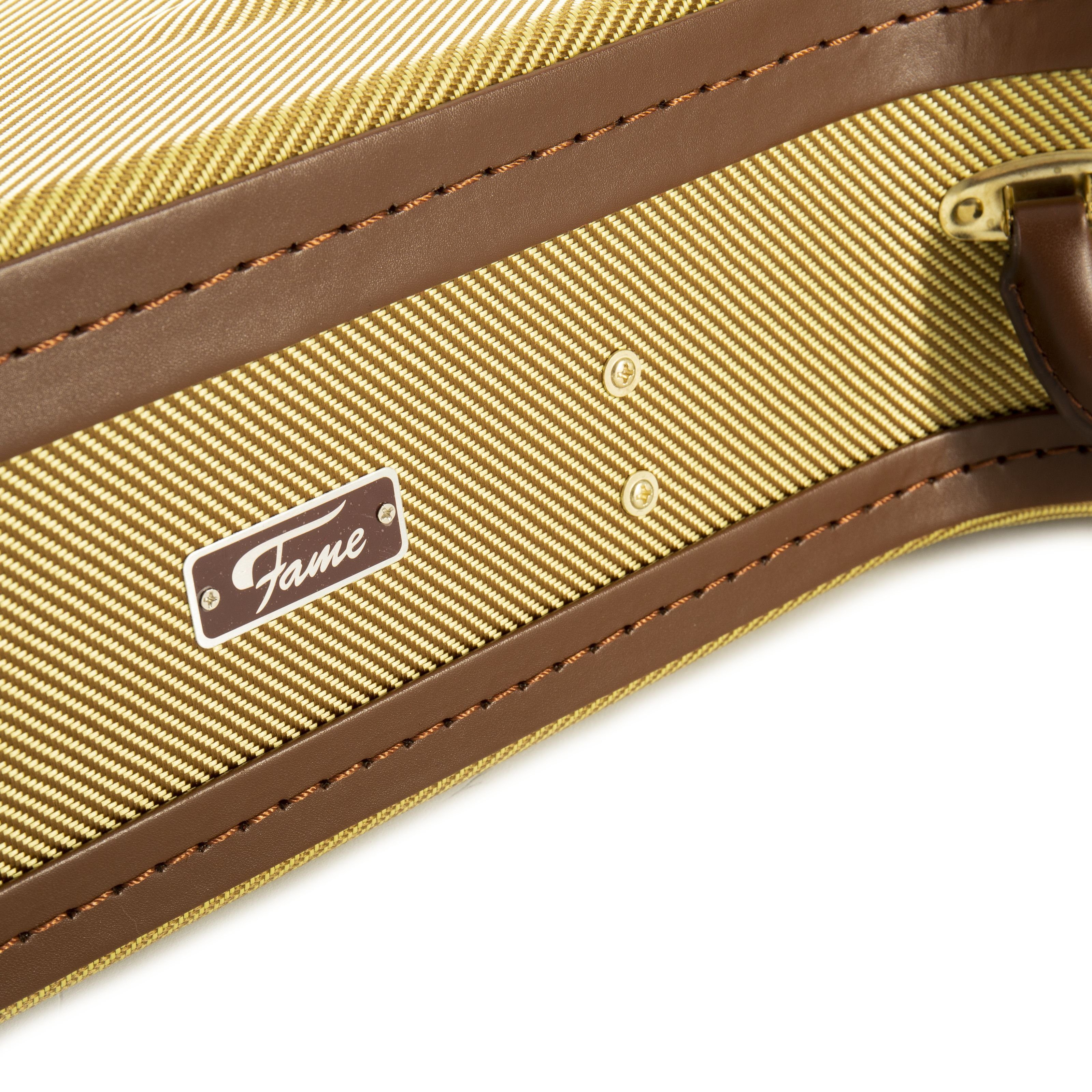 FAME Gitarrentasche (Gitarrenkoffer wetterfester Formkoffer für Konzertgitarre Gitarrencase mit Zubehörfach und robusten Metallschnallen Tweed Case Holzkern rotes Plüsch-Innenfutter Zubehörfach, Gitarrenkoffer und Gitarrentaschen, Gitarrenkoffer Konzertgitarre), Gitarrenkoffer, wetterfester Formkoffer, Gitarrencase mit