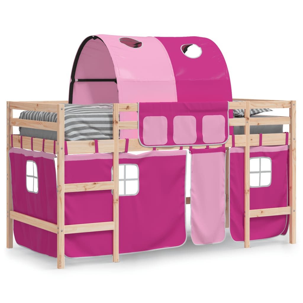 vidaXL Bett Kinderhochbett mit Tunnel Rosa 90x200 cm Massivholz Kiefer