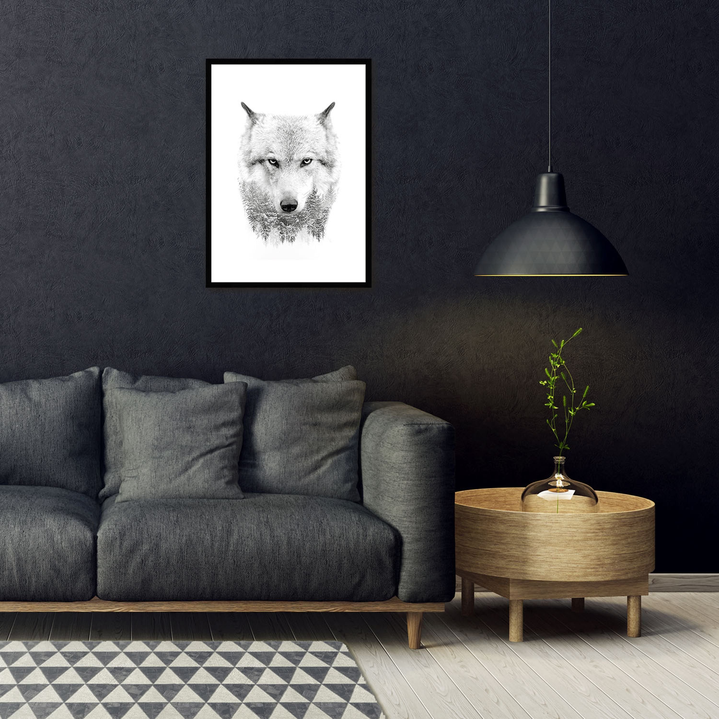 Wandbild Wolf / Holz-Rahmen Design-Poster mit Bild Bild / Rahmen 51x71cm artissimo Wolf, gerahmt mit