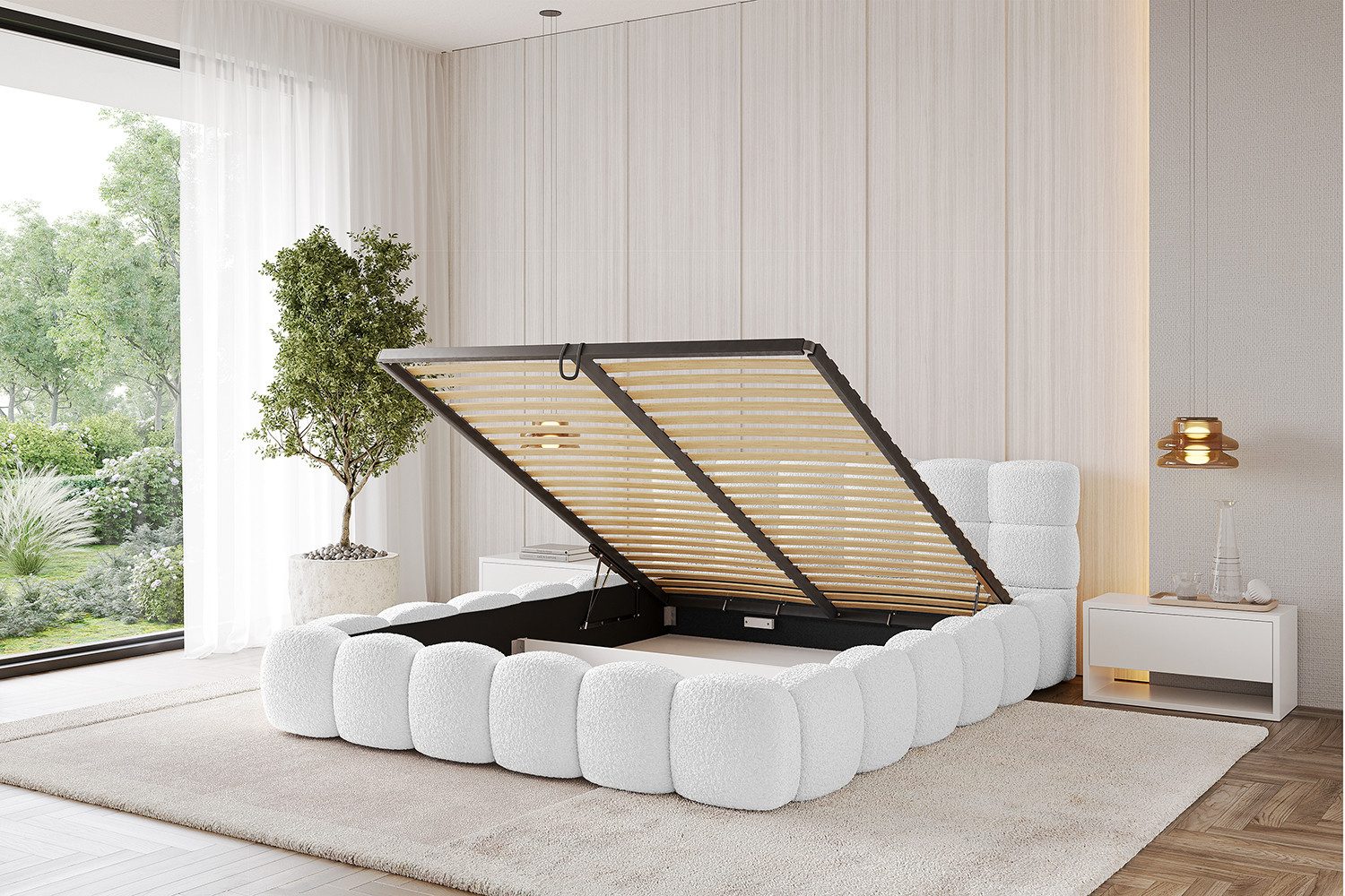 ALTDECOR Polsterbett LEYA-v1 (Polsterbett mit Bettkasten und Lattenrost, Boxbett ohne Matratze), Doppelbett mit Stauraum, Bett mit Kopfteil
