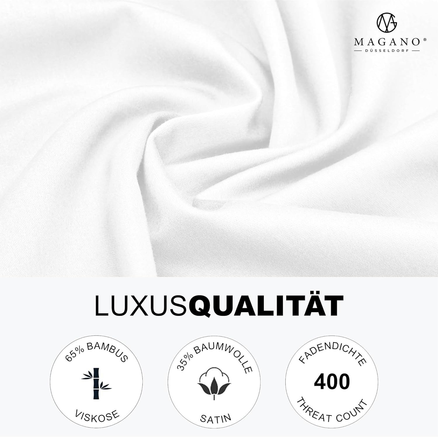 MAGANO Spannbettlaken Bambus & Baumwolle Satin, Luxus Bettlaken, Gummizug: rundum, 400 TC Luxusqualität, Hypoallergen, Thermoregulierend – Bild 3 von 5