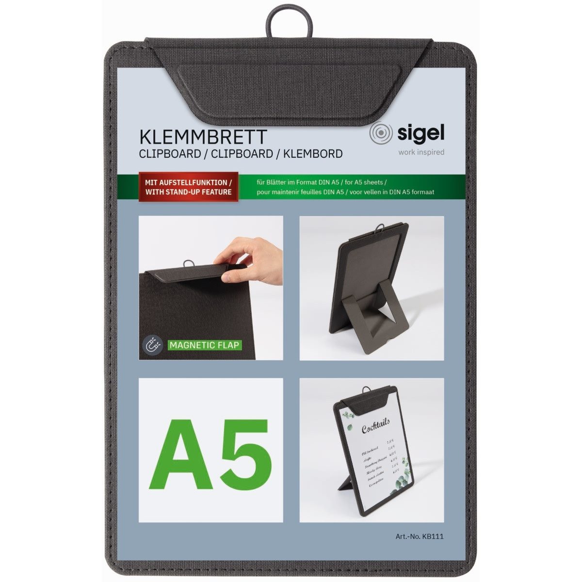 Schreibmappe Speisekarten-Klemmbrett für DIN A5 Kunststoff anthrazit.