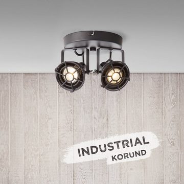 Lightbox Deckenleuchte, LED wechselbar, warmweiß, LED Spotrondell, Ø 20 cm, 2 x GU10, 5 W, 345 lm, 3000 K, schwarz