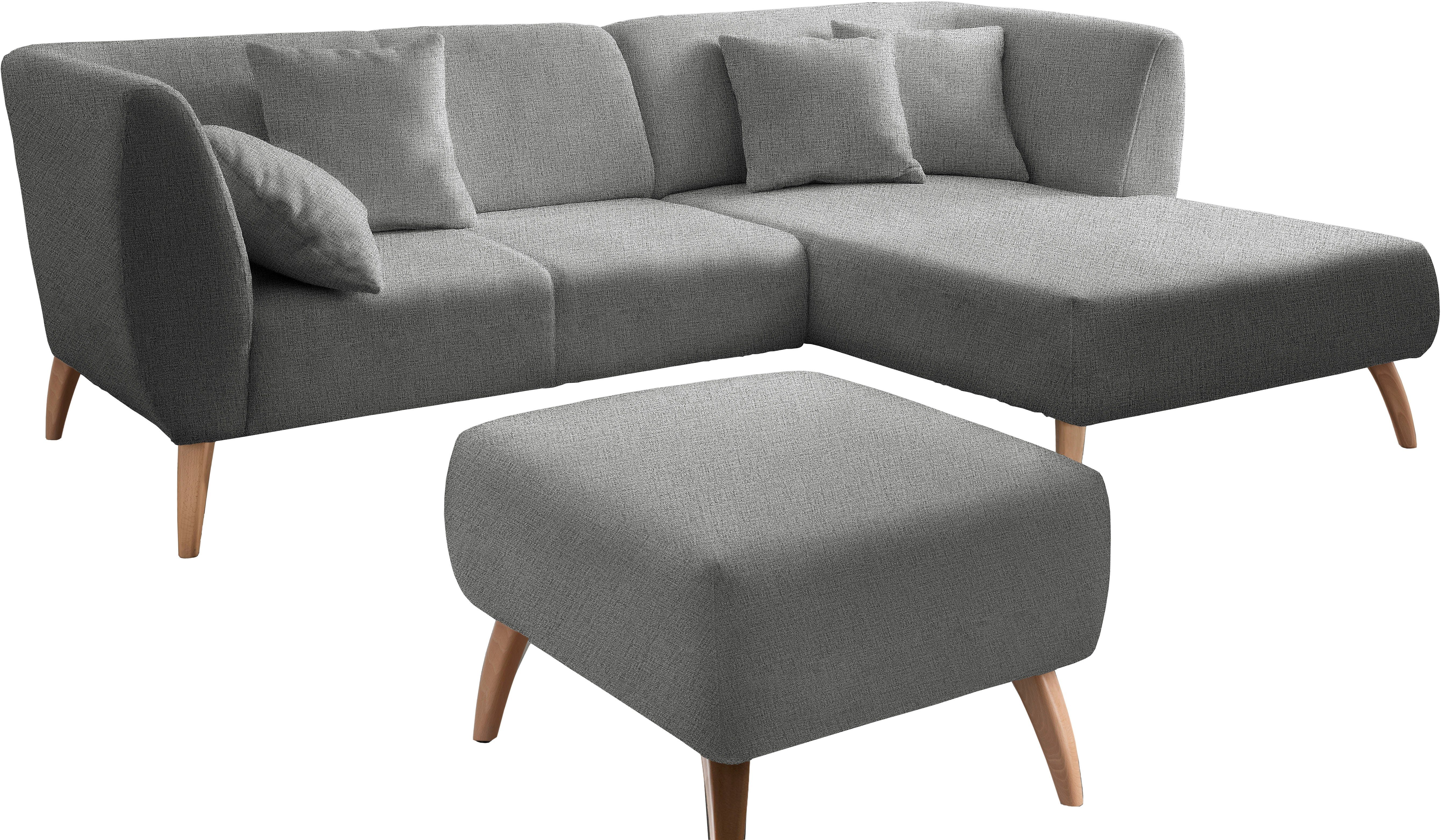 INOSIGN Ecksofa Colori, Holzfußfarbe wählbar, inkl. 4x Zierkissen, verschiedene Stoffe | Ecksofas