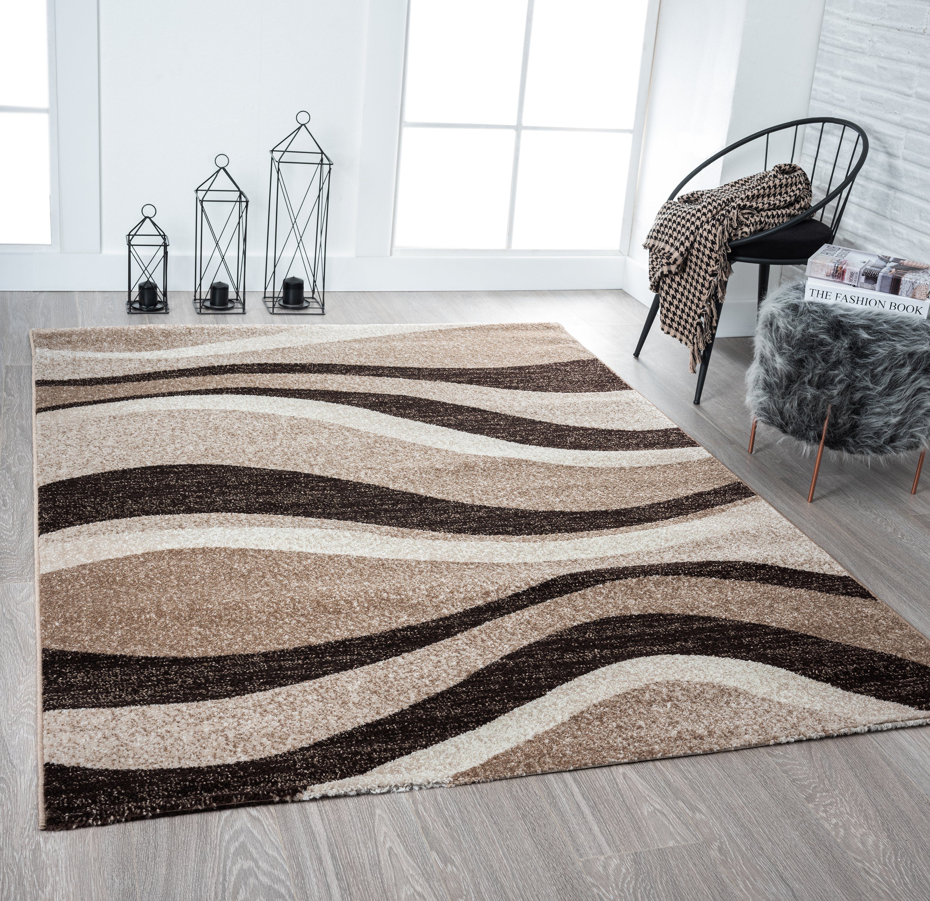 Teppich JOY 4007, TEPPIA, rechteckig, Höhe: 8 mm, Wohnzimmerteppich Rutscfest teppichläufer Küchenteppich braun