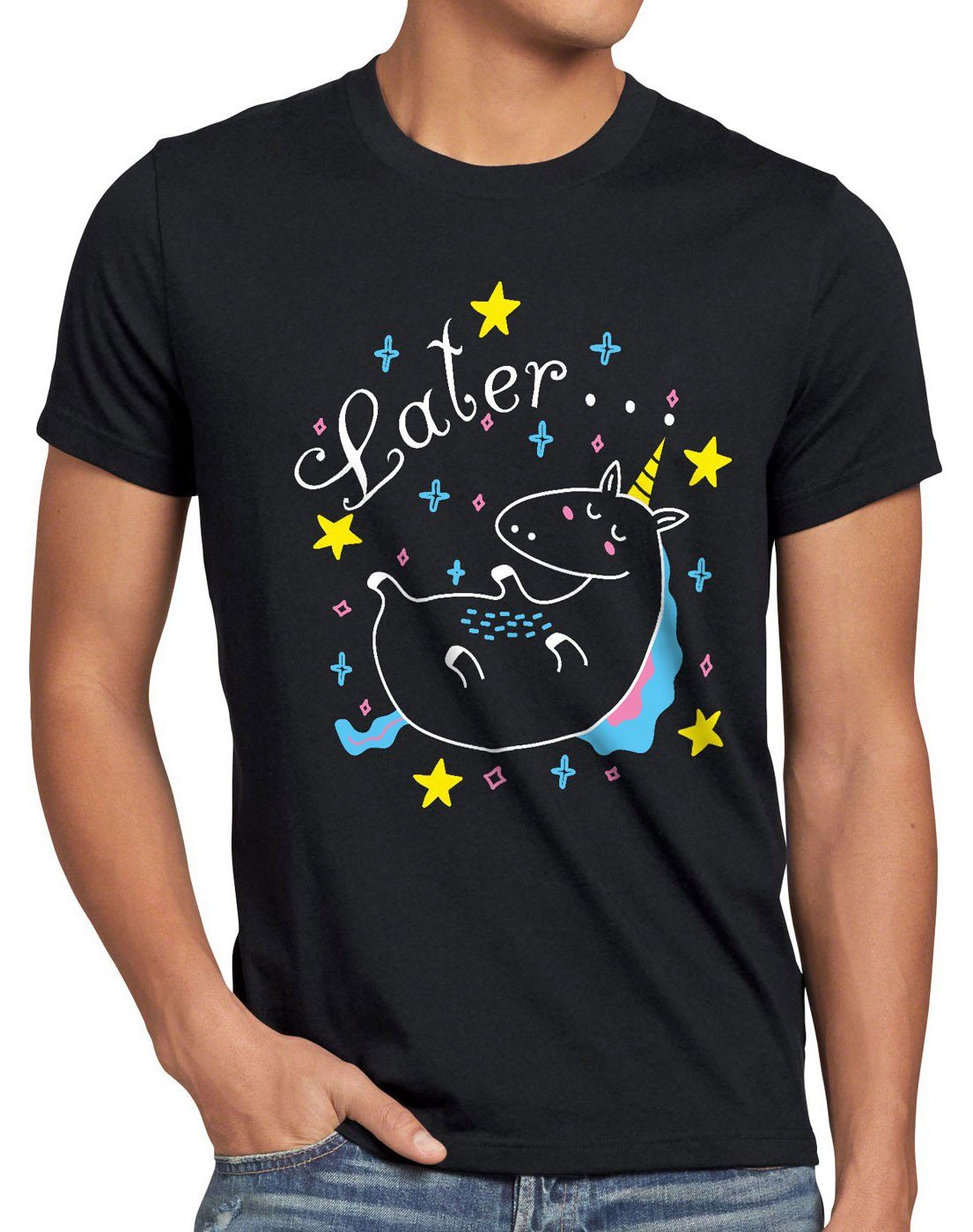 style3 T-Shirt Later Sleepy Unicorn Einhorn pferd fun funshirt do it später top