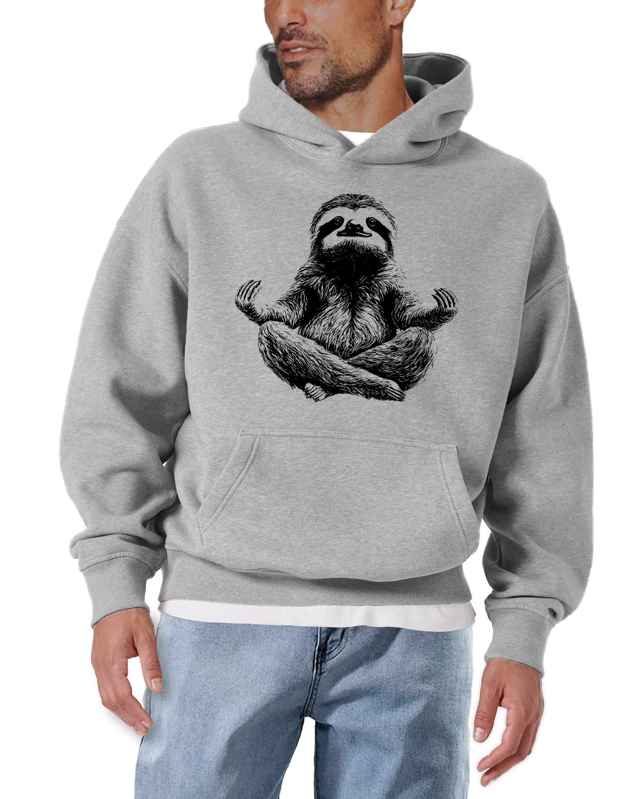 MAKAYA Kapuzenpullover Herren Kapuzenpullover mit Sloth Print – Yoga & Meditation Outfit (Grau, S, M, L, XL, XXL, XXXL, XXXXL) Baumwolle