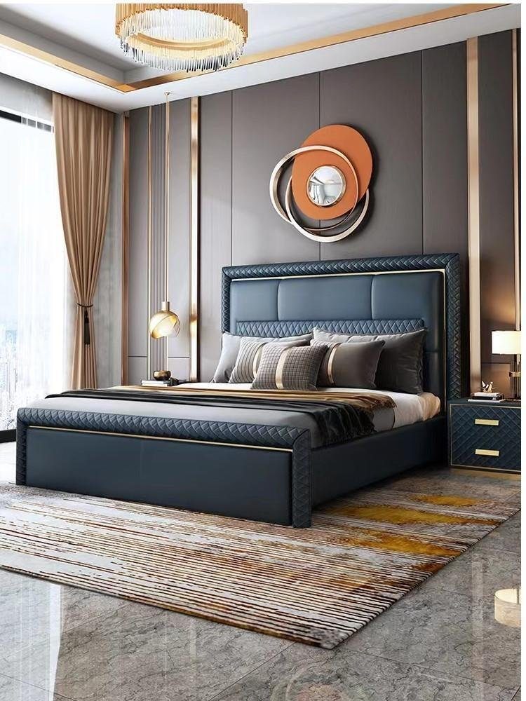 JVmoebel Schlafzimmer-Set Schlafzimmer Set Bett tlg 1x Luxus Blau, Nachttisch Nachttische), (3-St., 2x + 3 Europa Made Modern Bett in Design 2x
