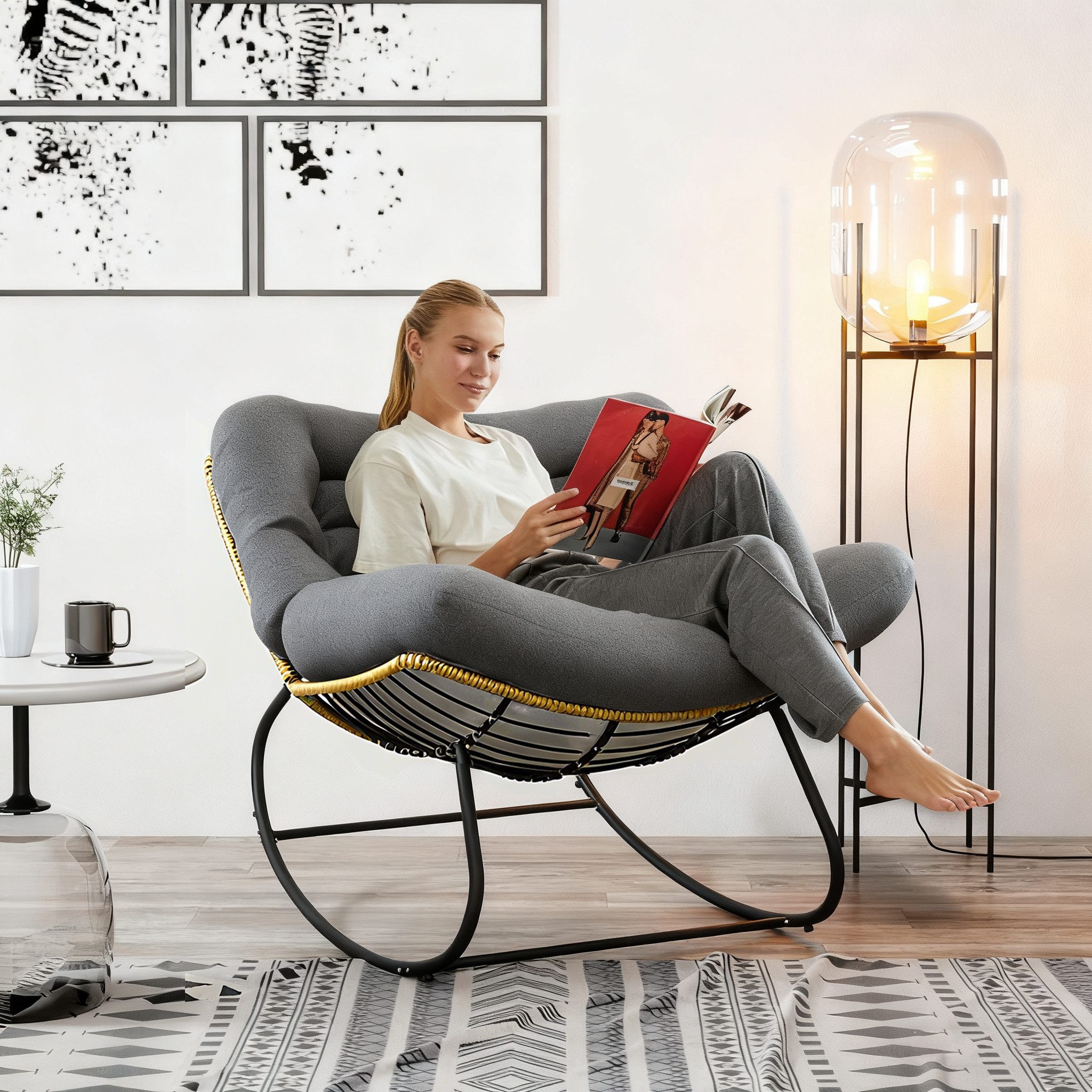 TWSOUL Schaukelsessel Extra dickes gepolstertem, Rattanstuhl Relaxstuhl mit günstig online kaufen