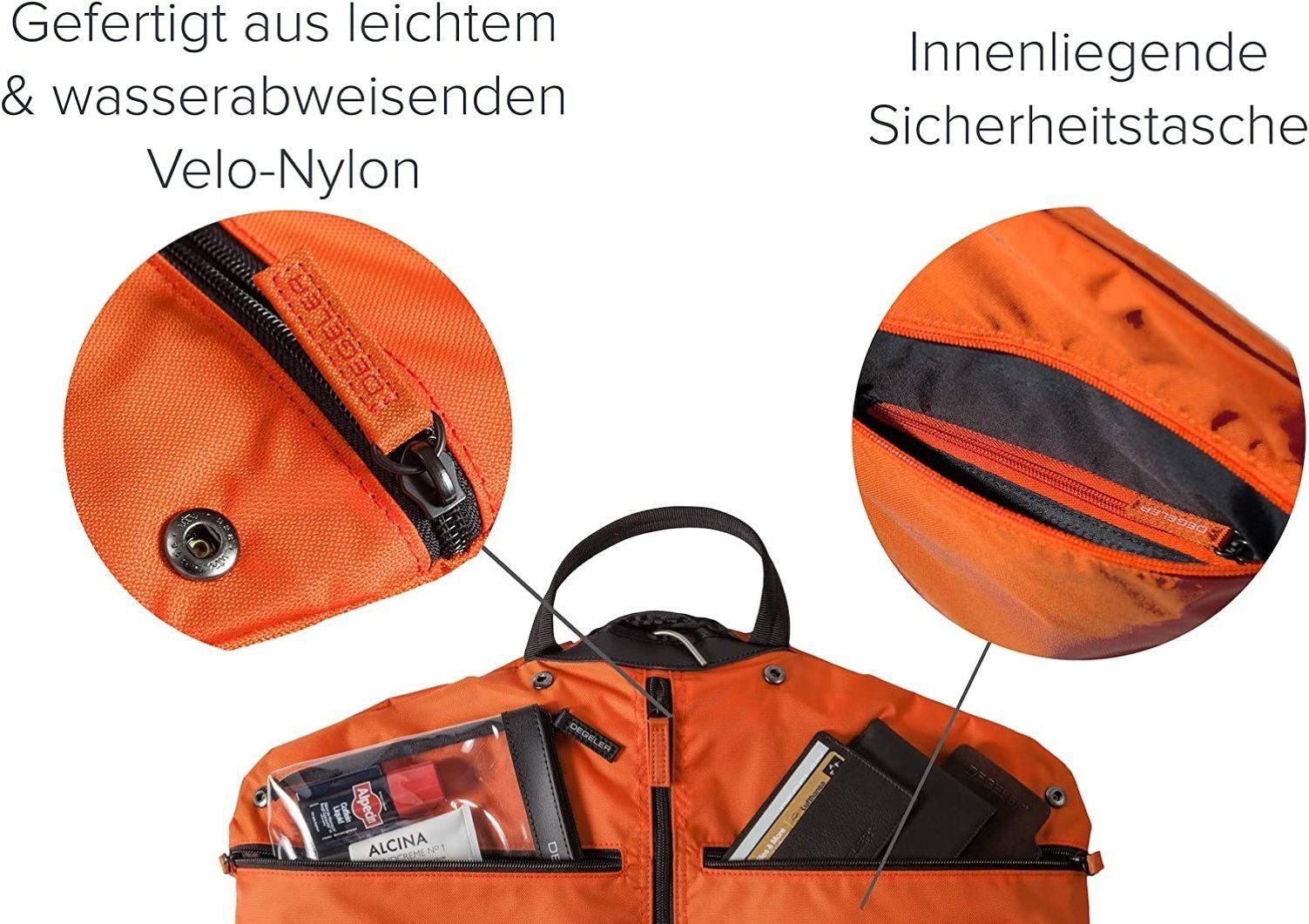 DEGELER Kleidersack SkyHanger (Anzugtasche, Reisetasche, Wasserdicht, cm) 54 Farben x Orange Made Atmungsaktiv, Germany, in versch. 52