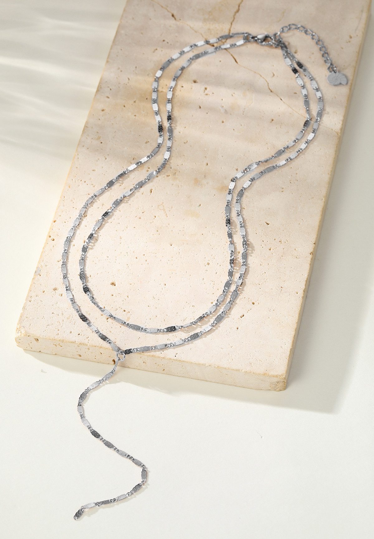 Hey Happiness Y-Kette mit Plättchen, Wasserfeste Edelstahl Lasso Halskette, Layer Lariat Damen Kette, Vergoldet 18K Roségold