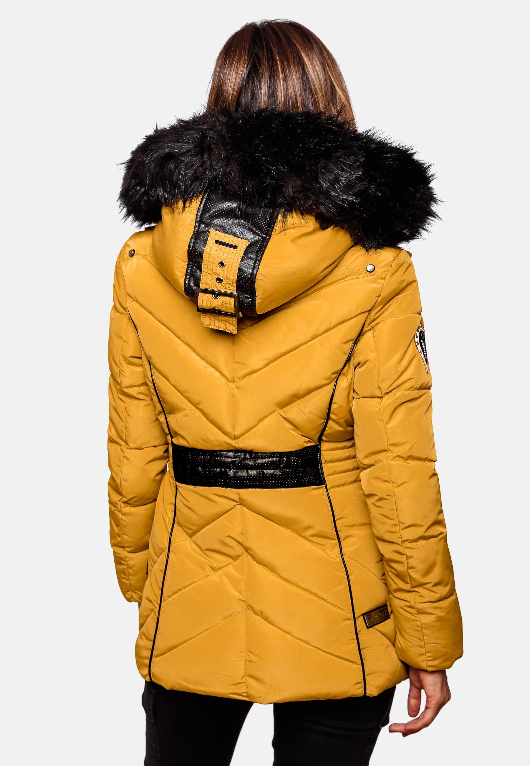 Marikoo Steppjacke Vanilla edle Winterjacke m. Kunstfellkapuze