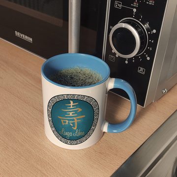 speecheese Tasse Chinesisches Zeichen für langes Leben Kaffeebecher Hellblau in blau