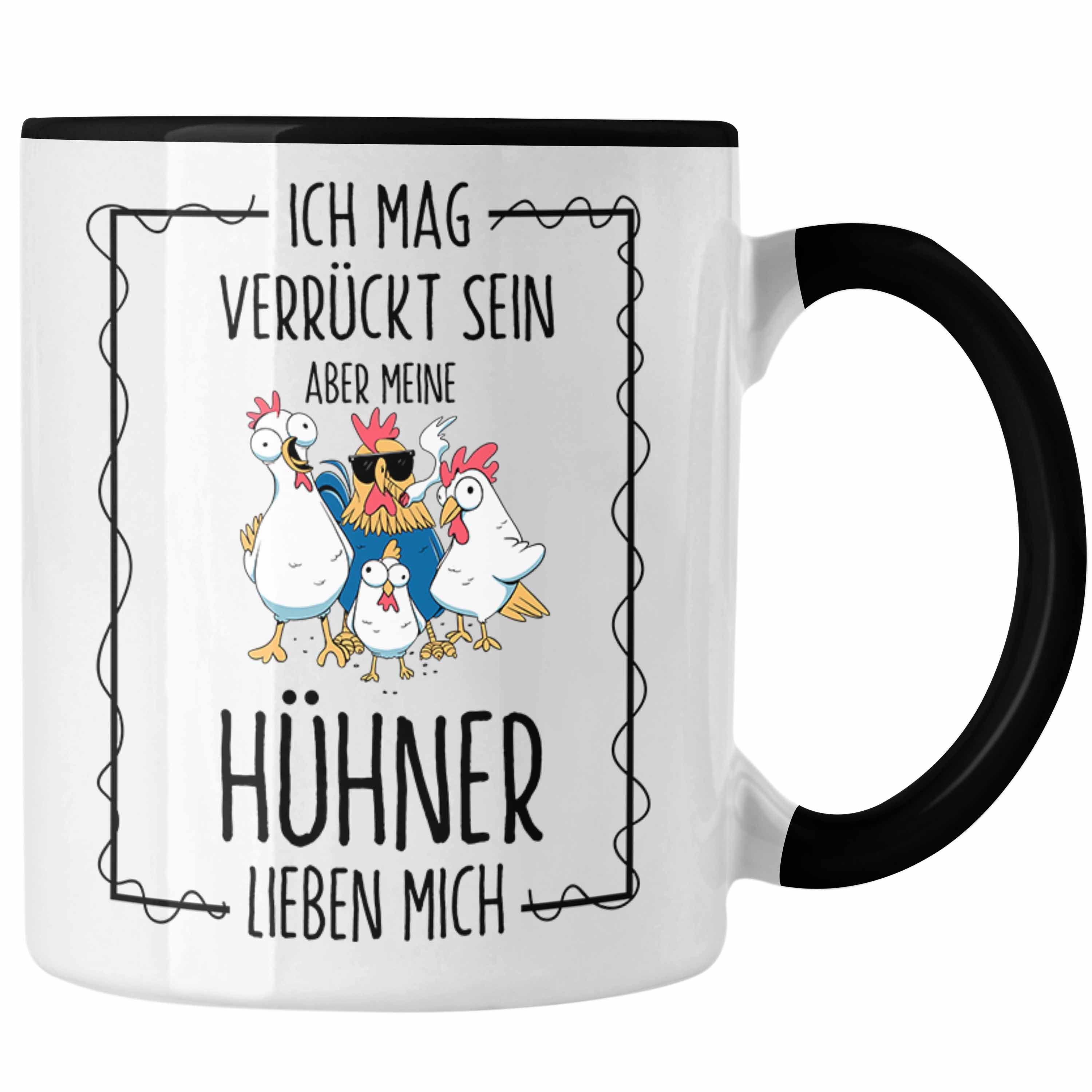 Trendation Tasse Lustige Hühner Tasse - Geschenkidee mit Spruch für Hühnerliebhaber Schwarz