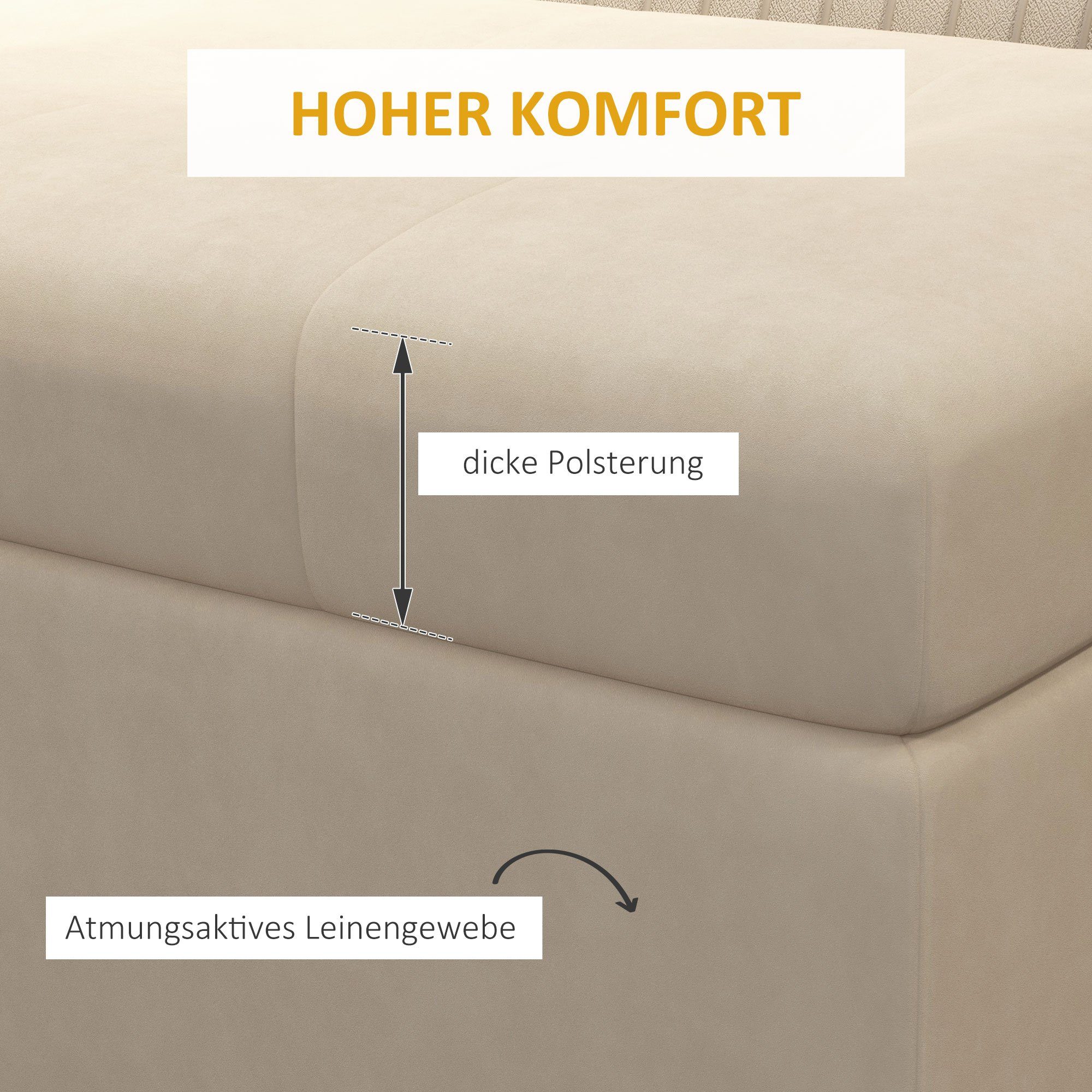 HOMCOM Sitzbank Truhenbank mit Stauraum und Stahlbeine (Aufbewahrungsbank, 1-St., Lagerbank), Beige, 110 x 44 x 49 cm