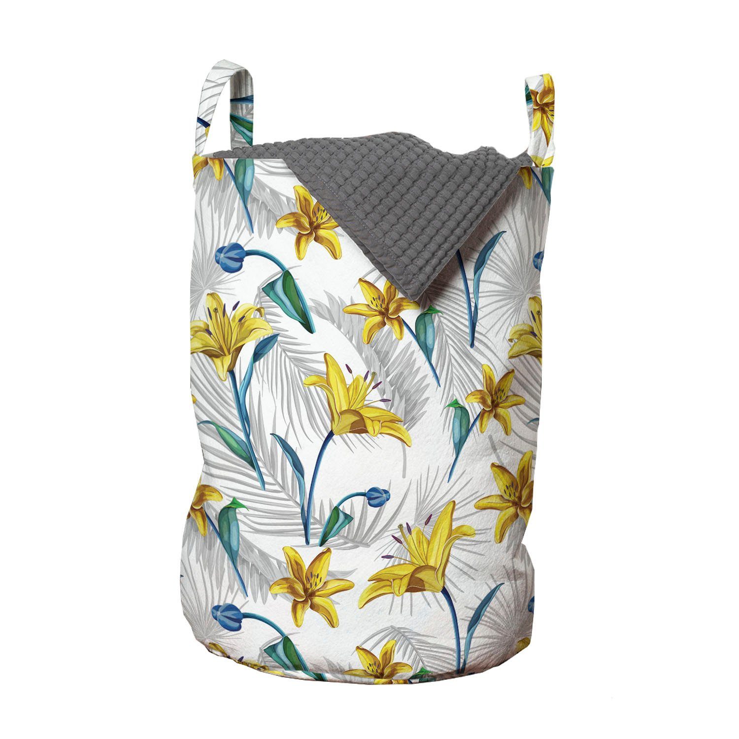 Abakuhaus Wäschesäckchen Wäschekorb mit Griffen Kordelzugverschluss für Waschsalons, Blumen Lily Blossom Blumen | Wäschesäcke