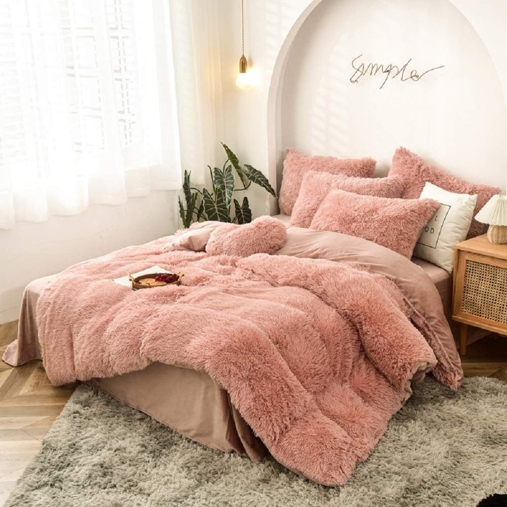 ibettertec Bettwäsche Plüsch Bettwäsche 135x200cm,200x200cm,Extra flauschige Felloptik, Flanell Biber Bettbezug mit Kissenbezug 80x80cm und Reißverschluss – Bild 3 von 5