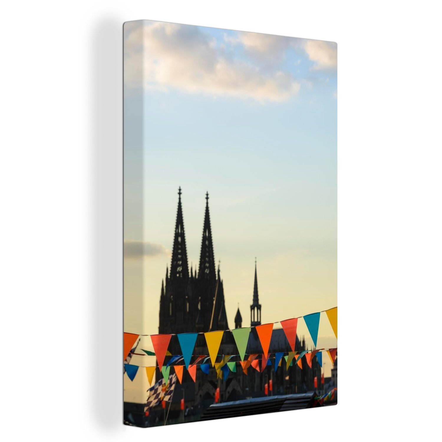 in Leinwandbild Fahnen St), vor inkl. Deutschland, dem Leinwandbild bespannt cm 20x30 Kölner Dom OneMillionCanvasses® (1 Gemälde, fertig Zackenaufhänger,