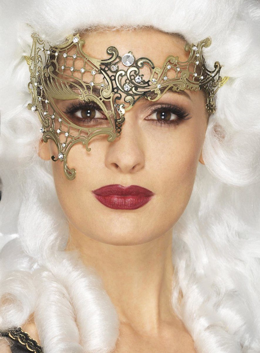 Smiffys Verkleidungsmaske Asymmetrische venezianische Metallmaske gold, Filigrane Maske aus Metall für den barocken Maskenball