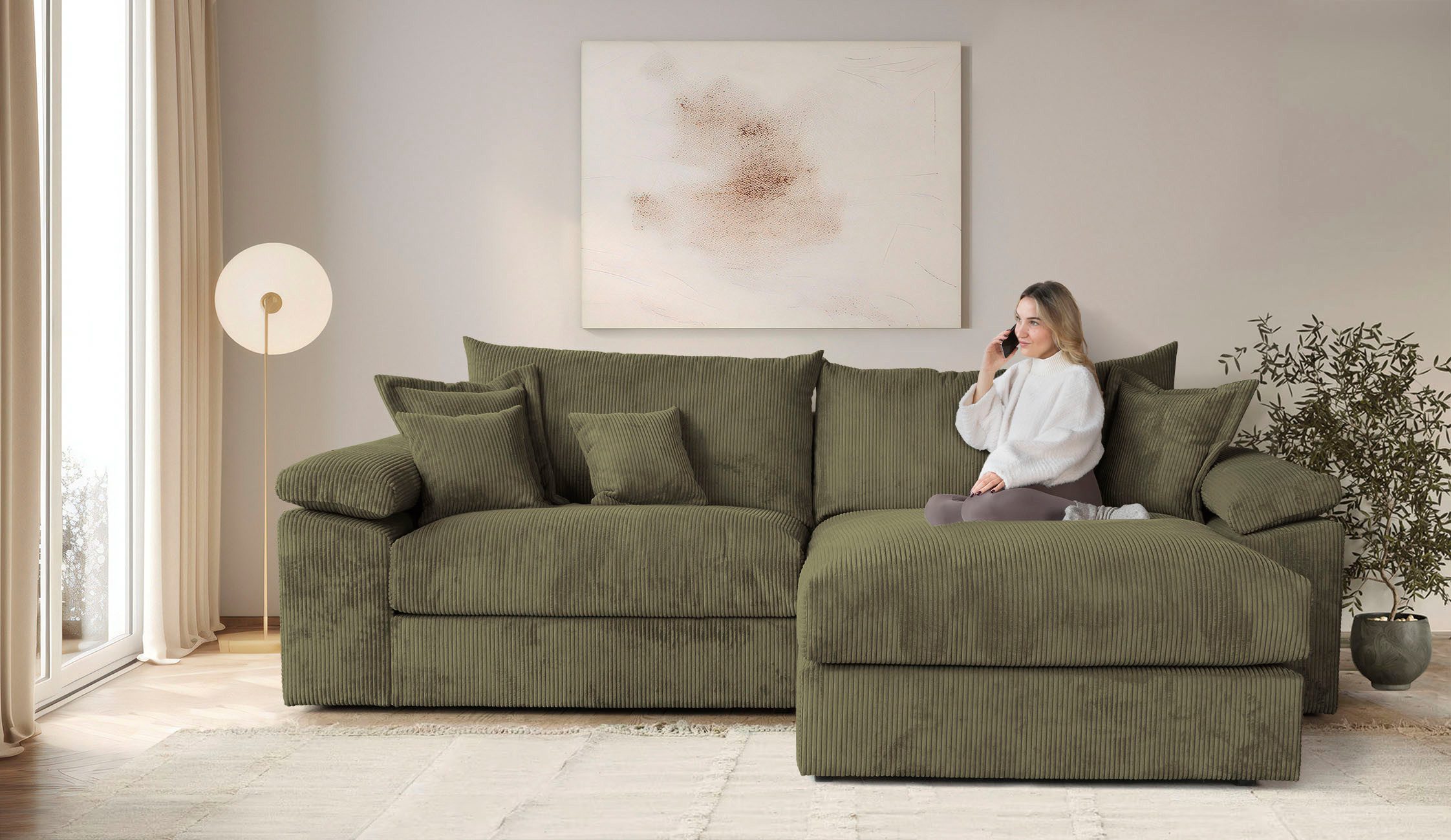 OTTO home Ecksofa Soft&Cosy XXL L-Form, B: 303 cm - OTTO. Verlässliche Qualität., Mega-Sofa, Cord oder Chenille-Struktur, mit Federkern & 4 Zierkissen