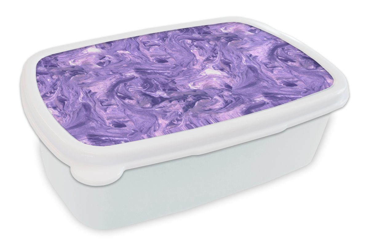 MuchoWow Lunchbox Violett - Marmor - Muster, Kunststoff, (2-tlg), Brotbox für Kinder und Erwachsene, Brotdose, für Jungs und Mädchen weiß